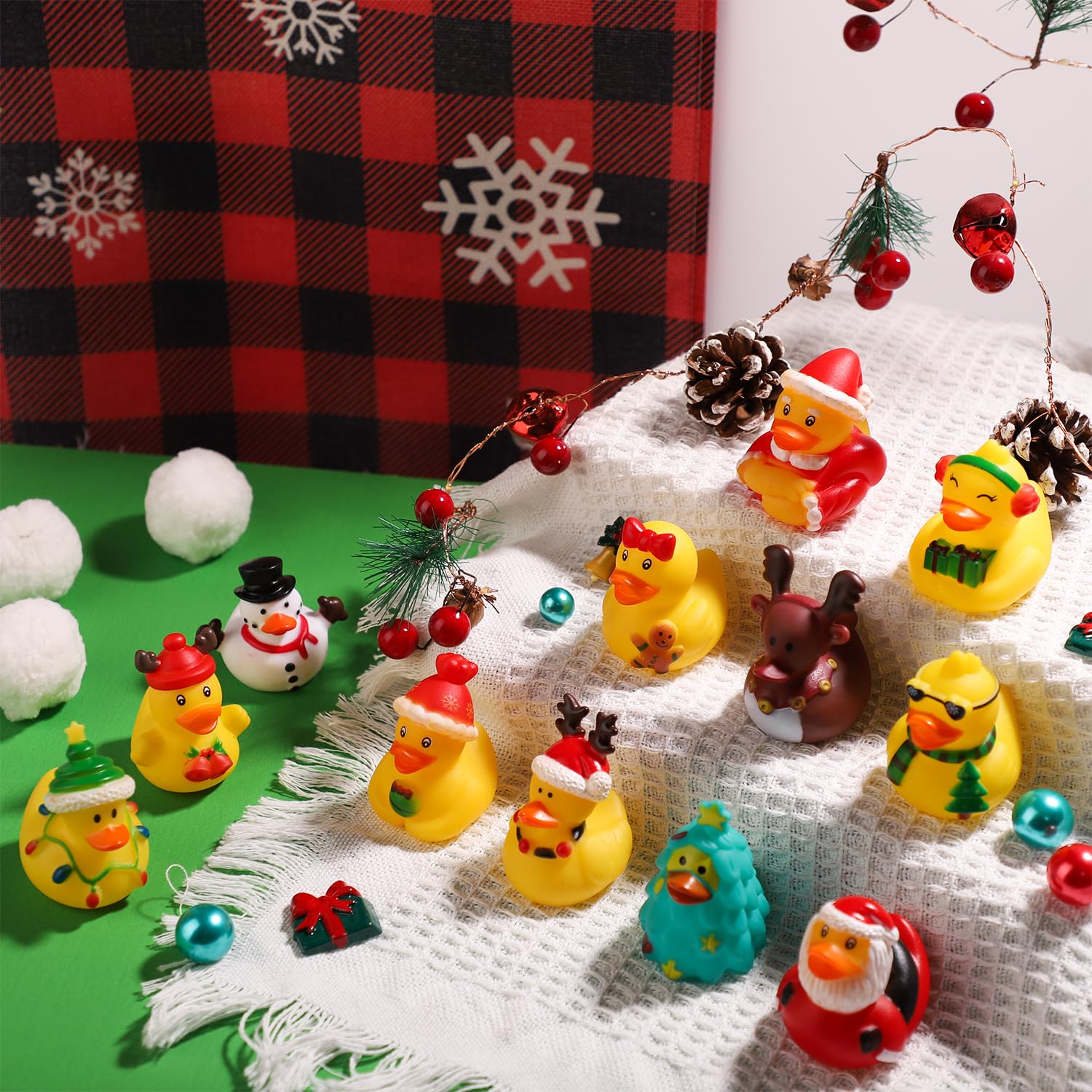 12 Assorted Little Christmas Ducks - Mini Rubber Duck Set for Xmas Holiday Celebrations & Party Supplies - Image 3