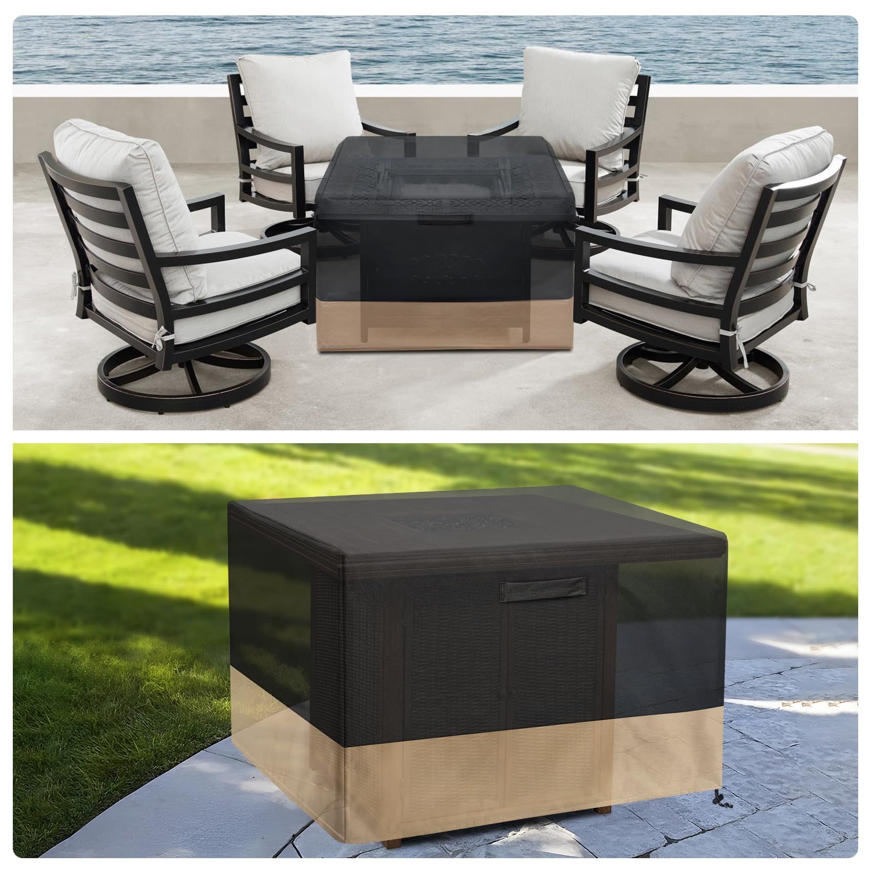 Stanbroil Kwadratowy pokrowiec na patio, 102 cm, wodoodporny pokrowiec na palenisko 600D, na stół do paleniska na zewnątrz, palenisko, meble ogrodowe, wodoodporny, czarny