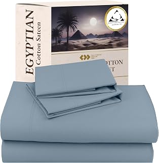 California Design Den 100% Egyptian Cotton Sheets Set - Sateen Queen Sheets Set, Certified Authentic Luxury, Deep Pockets, Soft and Durable Luxury Bedding - Blue Hydrangea