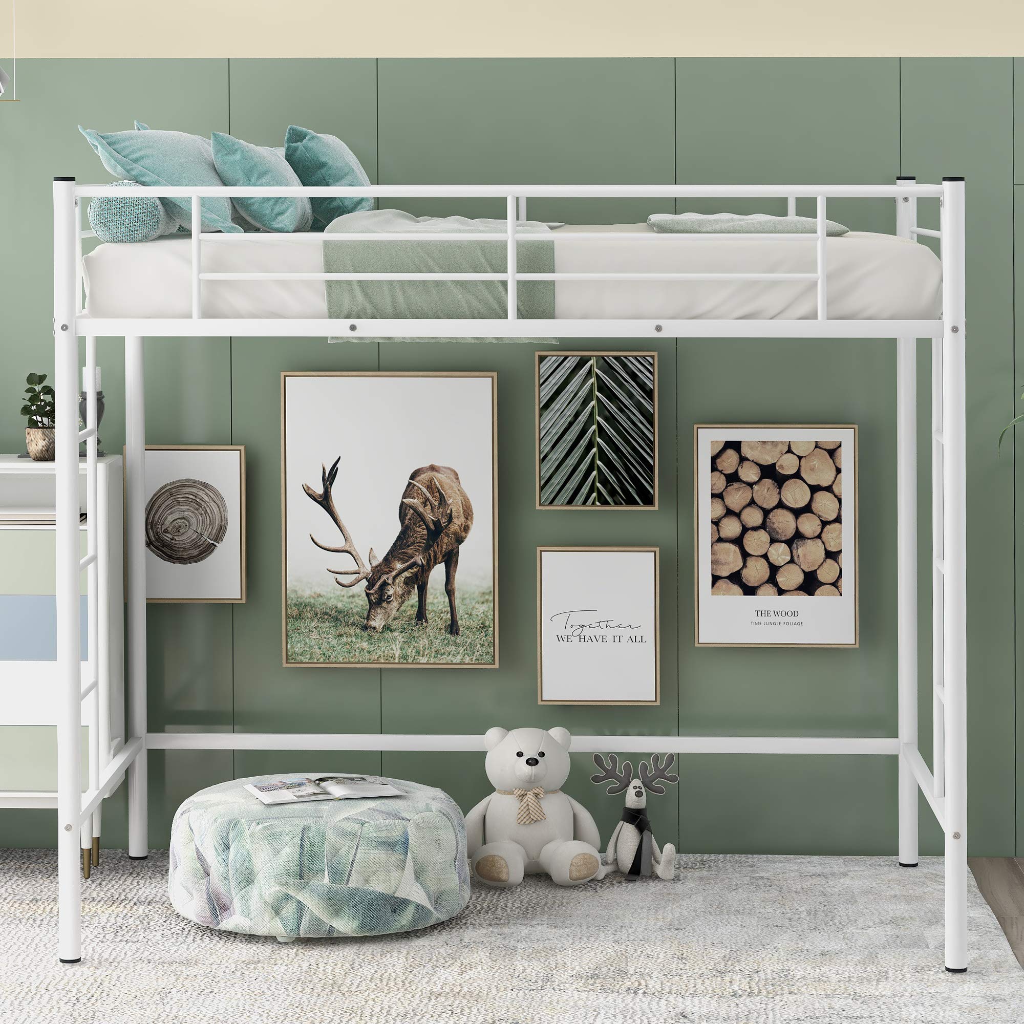 Buy Loft Bed Frame,Metal Twin Size Loft Beds Frame with Stairs & Full