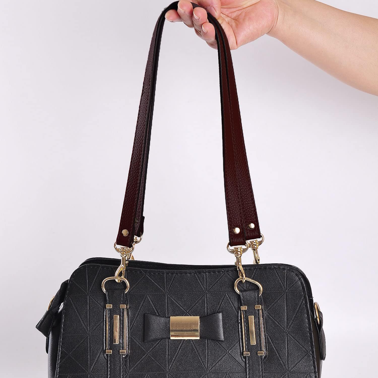 VanEnjoy Pair Full Grain Leather Replacement Strap for Handbags Purse Bags-26“Long,0.71" Wide (Black) (Brownish Red) - Image 5