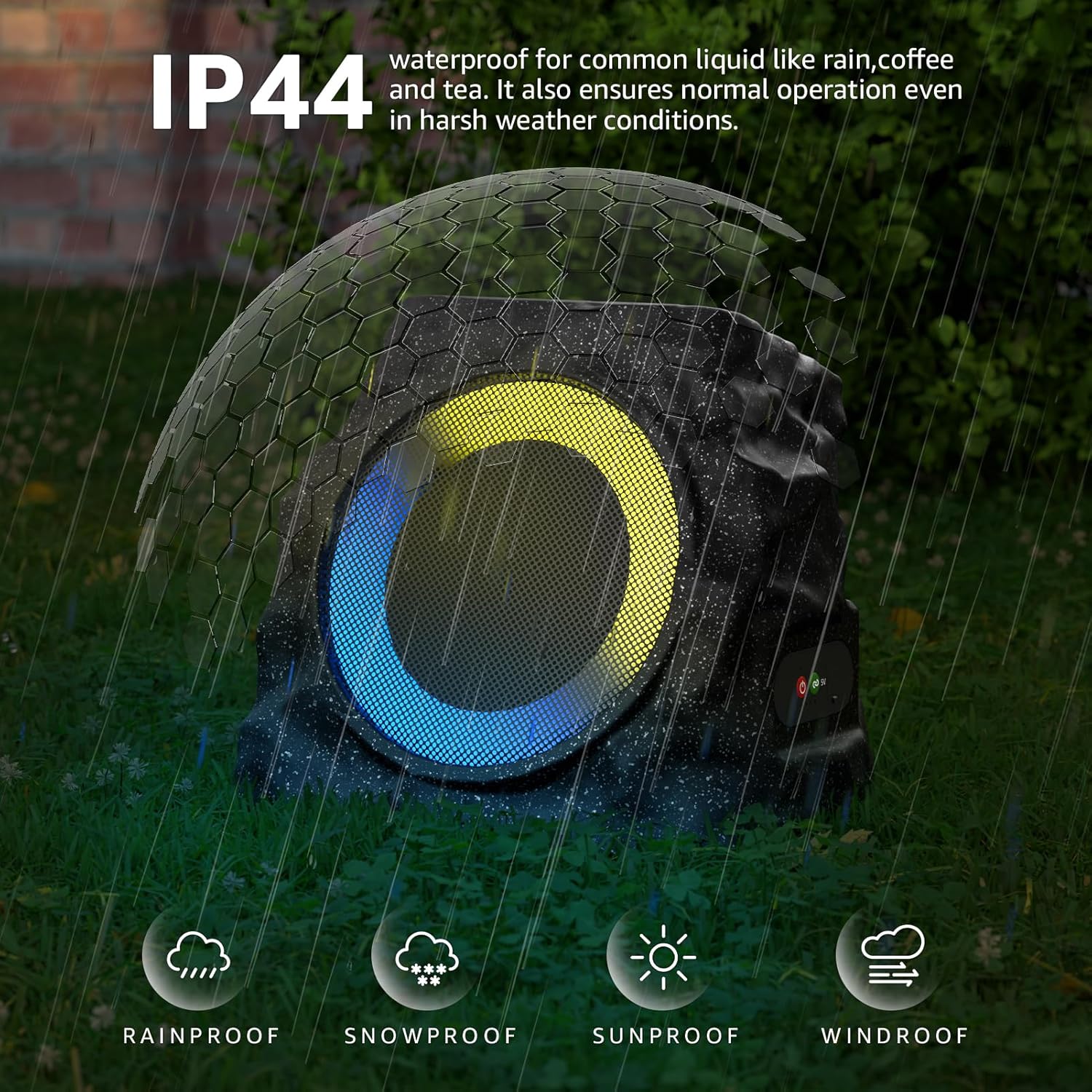 MIKK 2 Pack Solar Rock Speakers Outdoor Waterproof Patio with Lights Color,Multi-Sync Up to 100 Speakers Pairing Solar Powered Rock Speaker Rechargeable for Pool Party Yard Outside