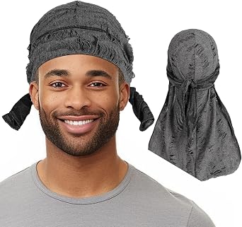 Pirate Bandana Hat Men Vintage Ragged Long Tail Durag Skull Cap Cotton Breathable Running Cycling Riding Hiphop Head Scarf Headwrap