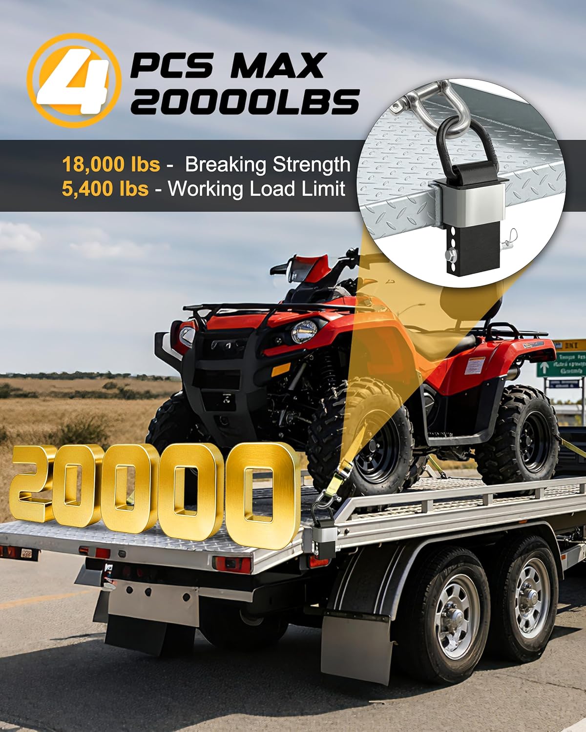 RETRUE 4PCS 20,000lbs Trailer Stake Pocket D Ring with Added Security Bolt Nut, Heavy Duty Removable Stake Pocket Tie Down for Flated Trucks and Trailers, Utility Trailer Accessories, Black - Image 4