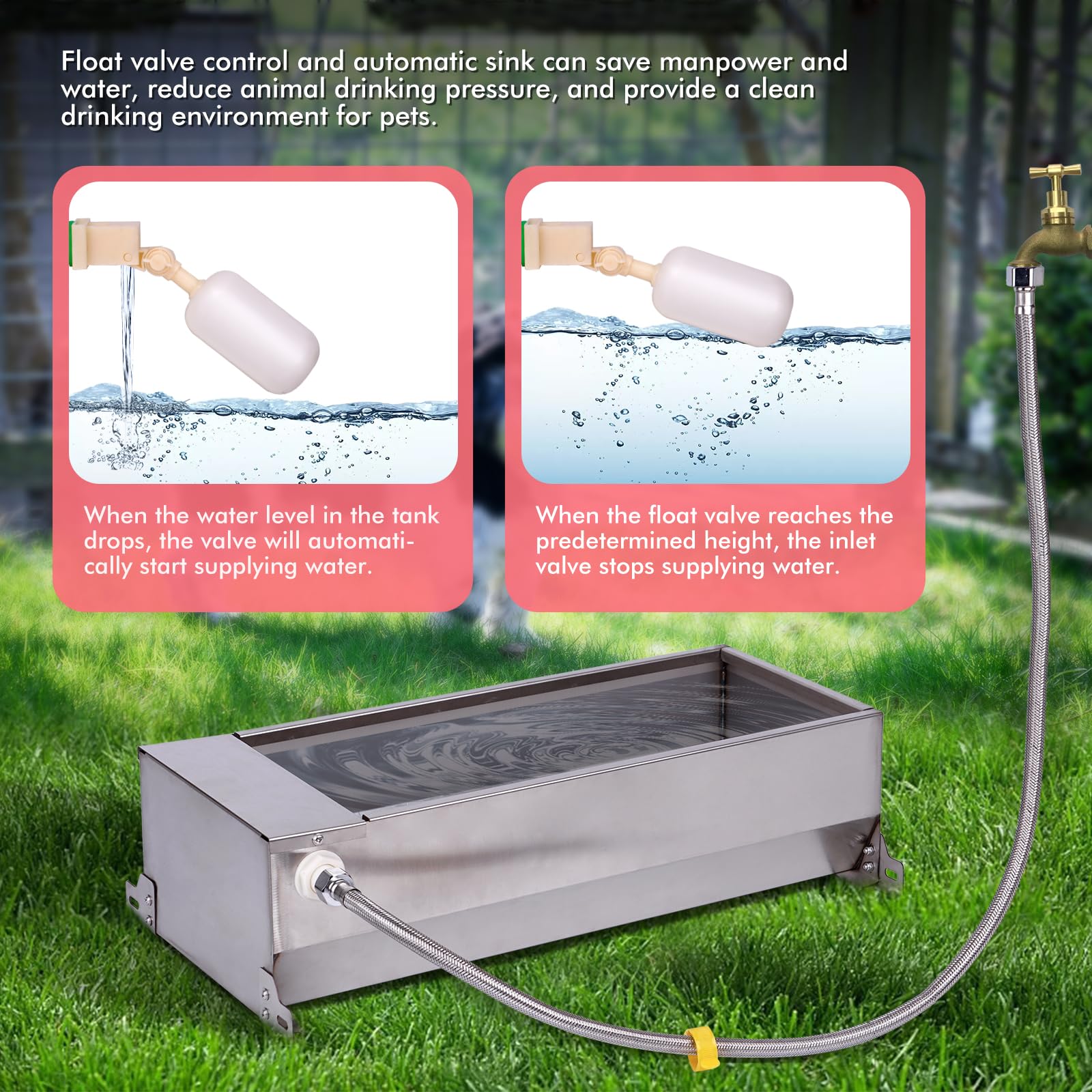 Abreuvoir Automatique pour BéTail, RéServoir d'eau Auto-Remplissant de Grande Capacité, Distributeur d'eau Automatique avec Robinet à Flotteur pour Chiens, Chevaux, Vaches, ChèVres et Cochons