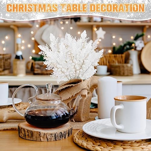 Miniatura 3 de Cindeer 80 tallos de bayas con purpurina de Navidad y agujas de pino artificiales con purpurina navideña, púas de flores falsas, decoraciones de