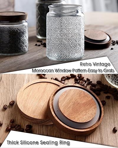 Miniatura 4 de NUTRIUPS Tarros de vidrio con tapas de madera, tarros con tapas, juego de 2 tarros de vidrio vintage (ventana de rejilla)
