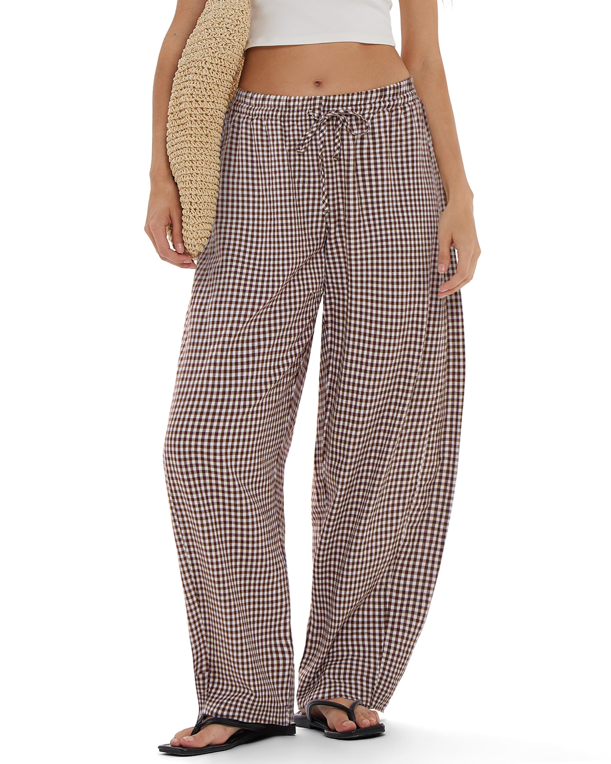 MOOSLOVER Women Linen Lightweight Barrel Pants Drawstring Comfort Casual Lounge Pants Baggy Loose Ankle Pants with Pocket