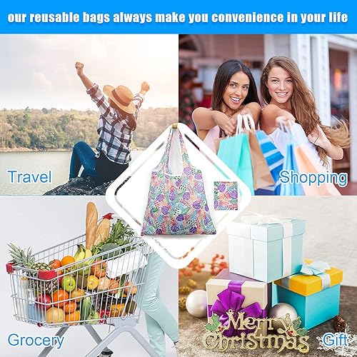 Miniatura 6 de MRYUWB 6 bolsas de comestibles reutilizables extragrandes de 50 libras, bolsas de compras plegables para comestibles, bolsa de playa, bolsas de