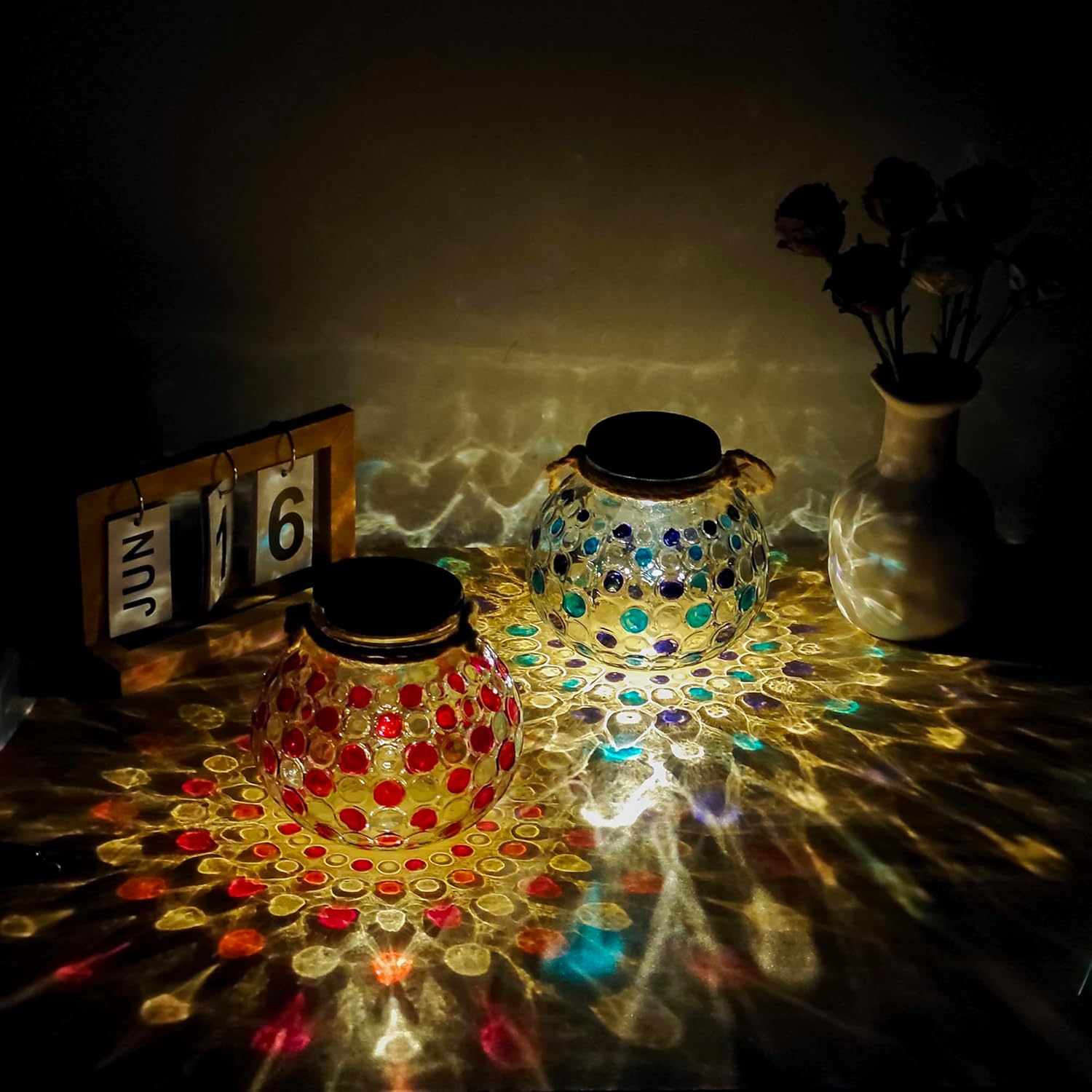 2 PCS Mosaic Solar Lights Outdoor,Garden Hanging Camping Lanterns Lamp Waterproof, Solar-Powered Led Light for Women Mom Grandma Yard Patio Lawn Pathway Porch Garden Birthday Chrismas Party Décor