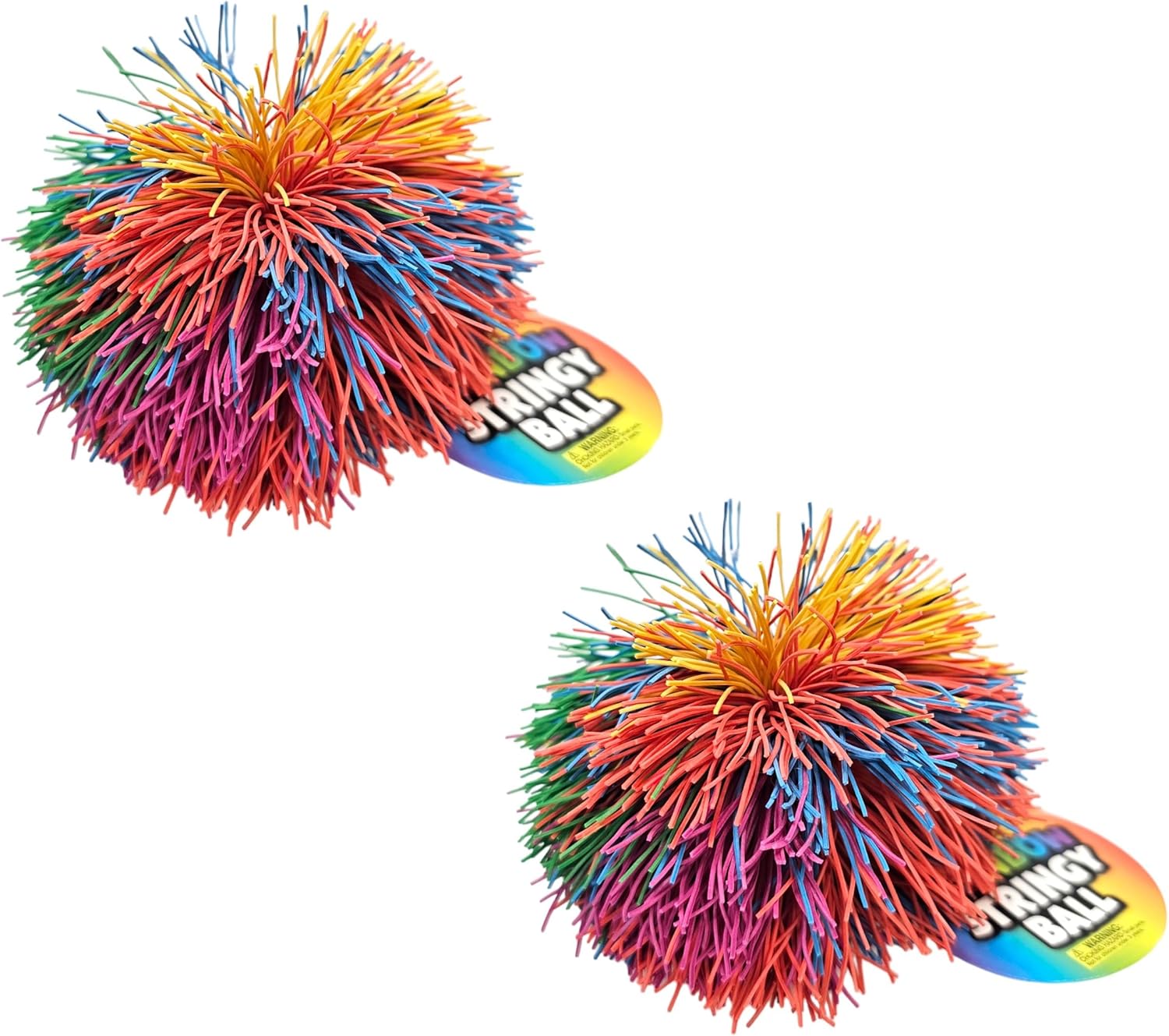 3.5" Rainbow Stringy Ball (2 Pack) Fun Stress Relief Pom Pom Balls, Party Favor, and Carnival Prize (Balls, 2, Pack)