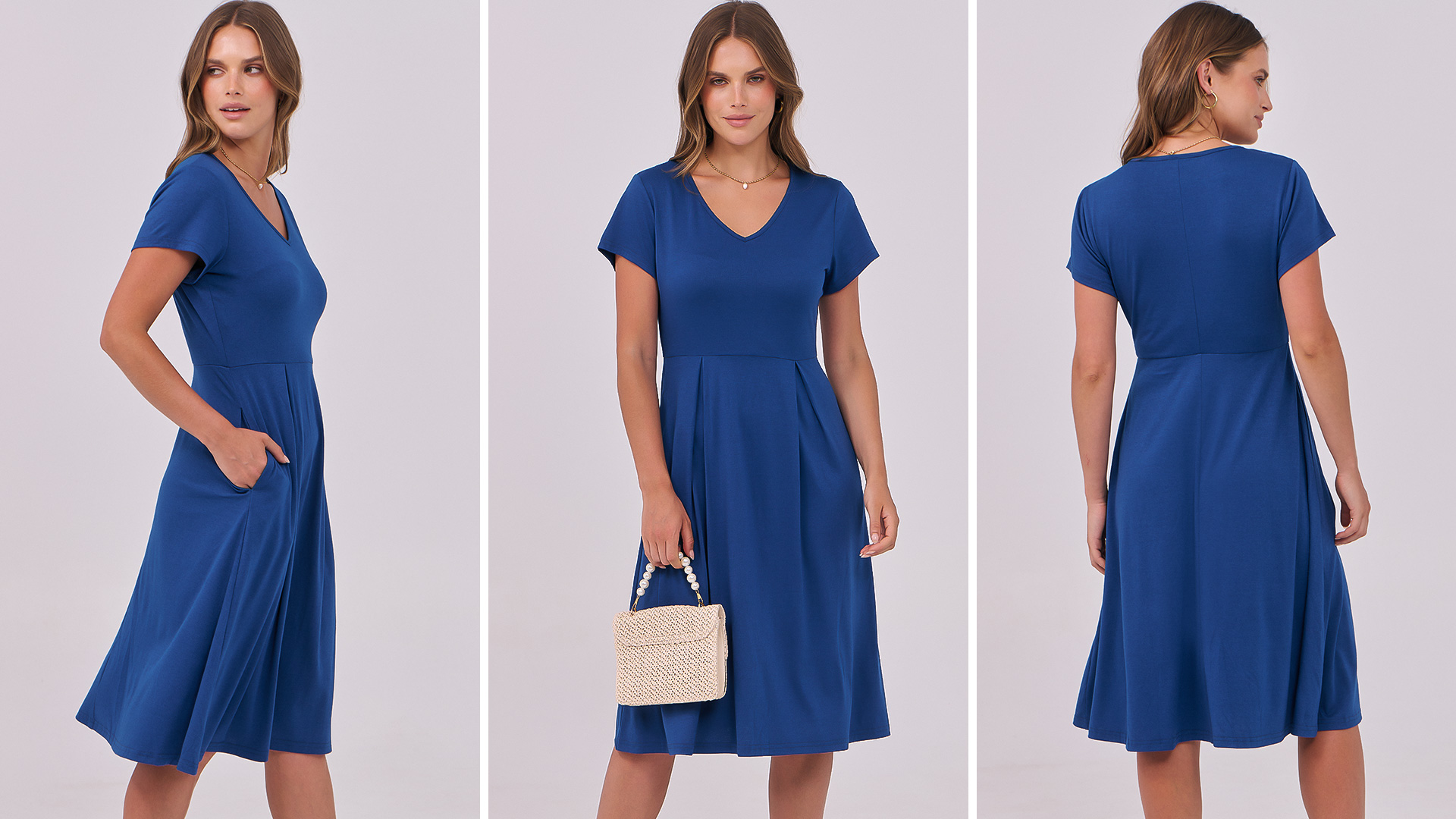 affordable knee length dresses ANRABESS Women Summer Casual Short Sleeve A Line Midi with Pocket knee length cocktail dress