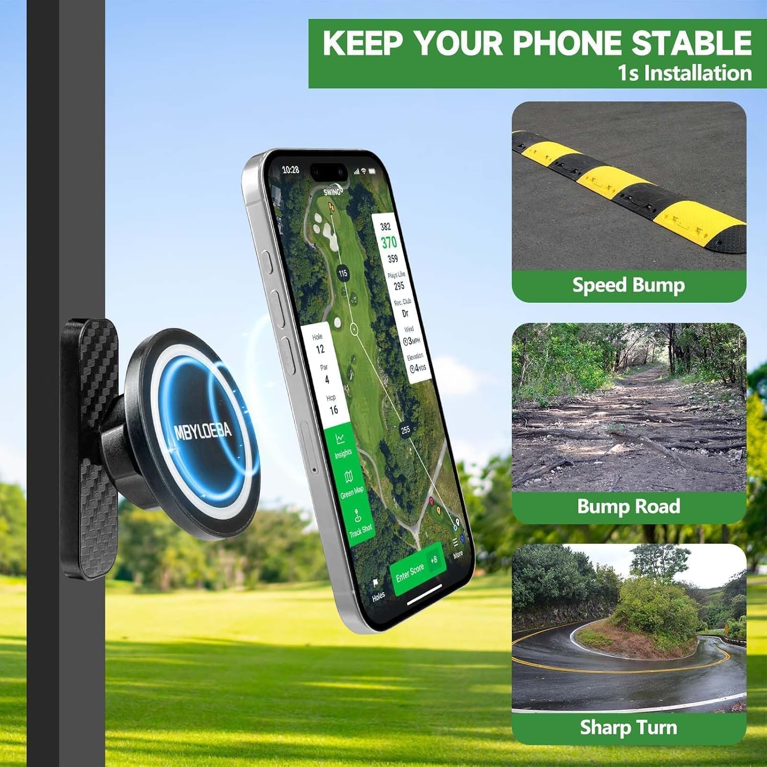 Magnetic Golf Cart Phone Holder & Gym Mount - N52 Strong Magnet for Any Metal Surface, Versatile Golf Cart Accessories, Birthday Gifts for Men Husband, Fits MagSafe iPhone 17-12 (Black)
