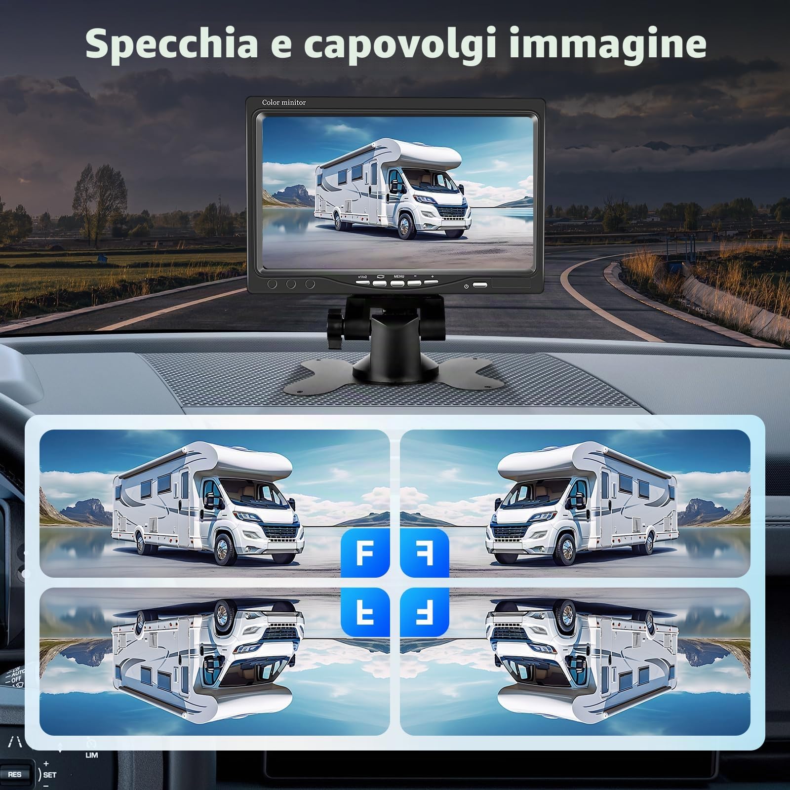 Kit telecamera posteriore senza fili con monitor LCD da 7 pollici, telecamera di backup impermeabile IP68 per auto camper roulotte SUV, telecamera posteriore a LED con visione notturna HD, 12V-24V
