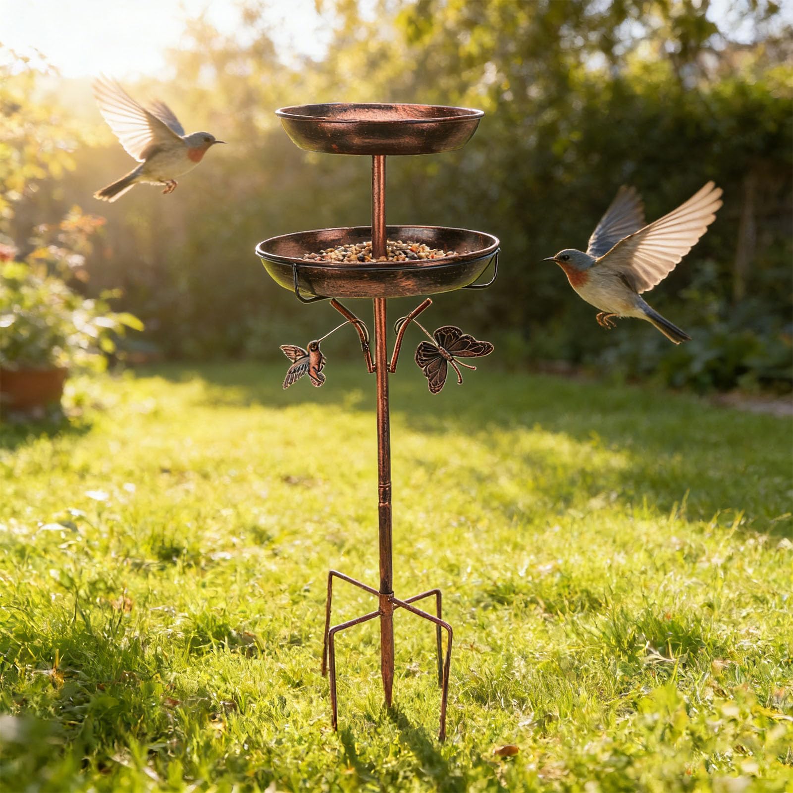 Support de Bol d'alimentation en Métal pour Bain d'oiseaux, pour Décoration de Jardin, Cour, Patio, Base Robuste à Cinq Griffes, Conception Polyvalente à Double Couche, env. 1610.00g
