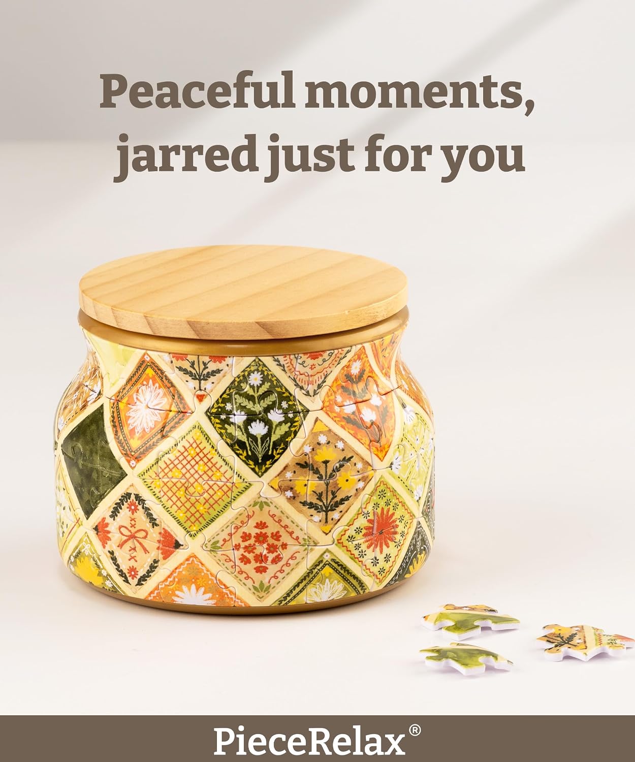PieceRelax 3D Puzzle Jar 64 Plastic Pieces for Adults - Daisy Breeze, for Mom, Wooden Lid Container for Kitchen Dining Study Living Room No Glue Requied Small [BC1025]