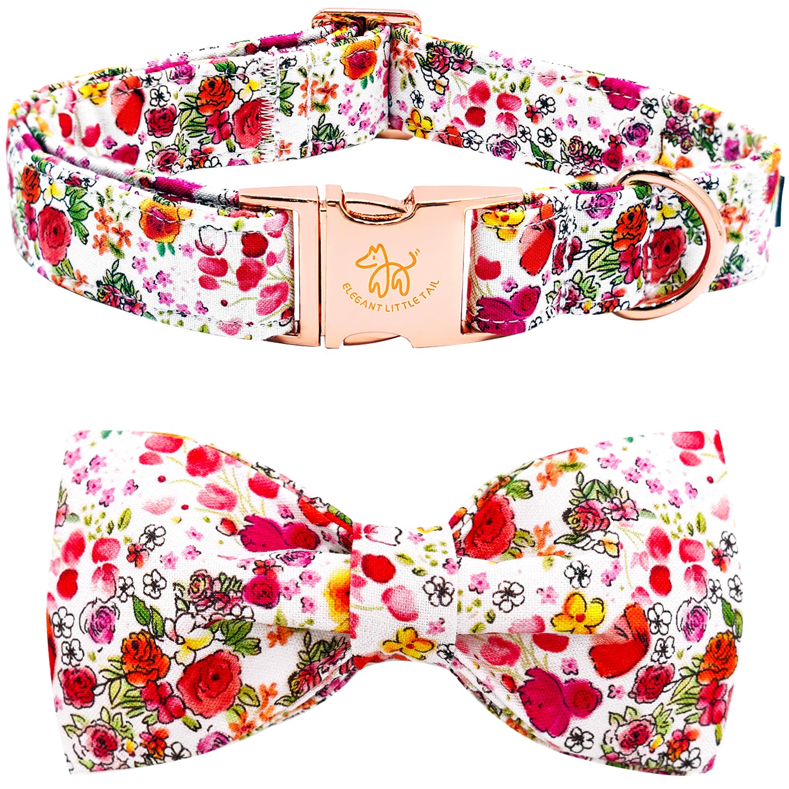 Elegant little tail Dog Collar, Pink Rose Print Pet Collar Summer Dog Collar Durable Metal Buckle Dog Collars Cotton Pet Adjustable Dog Collars for
