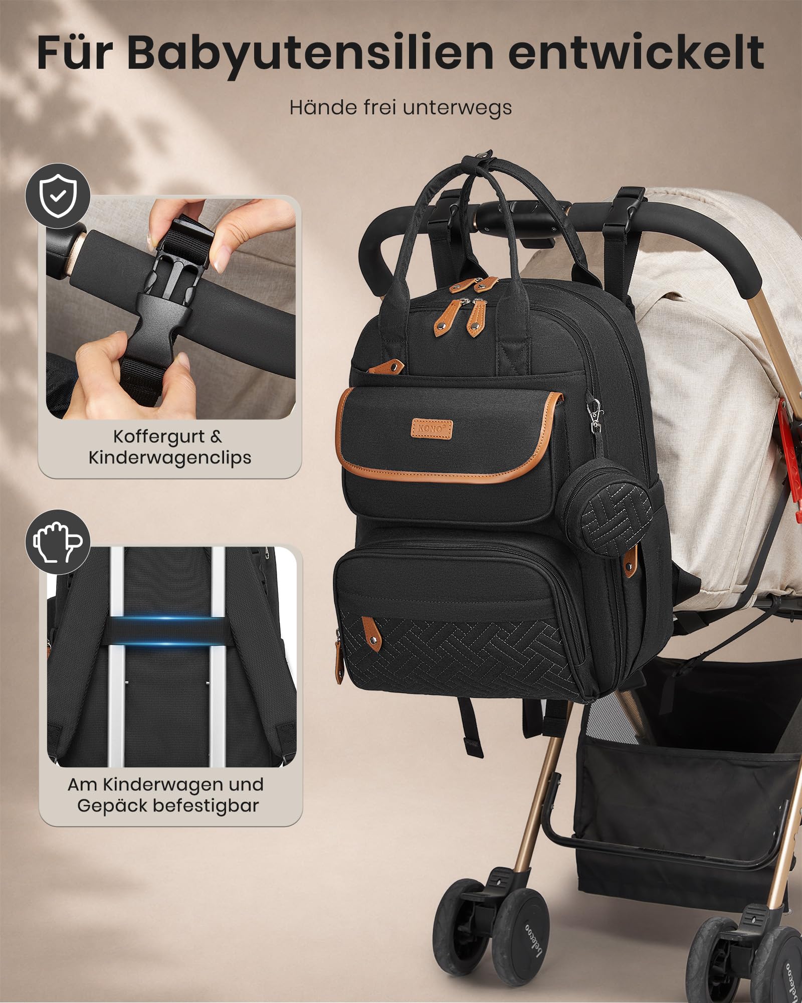 KONO Wickeltasche Rucksack Groß Wickelrucksack Diaper Bag für Mama Papa