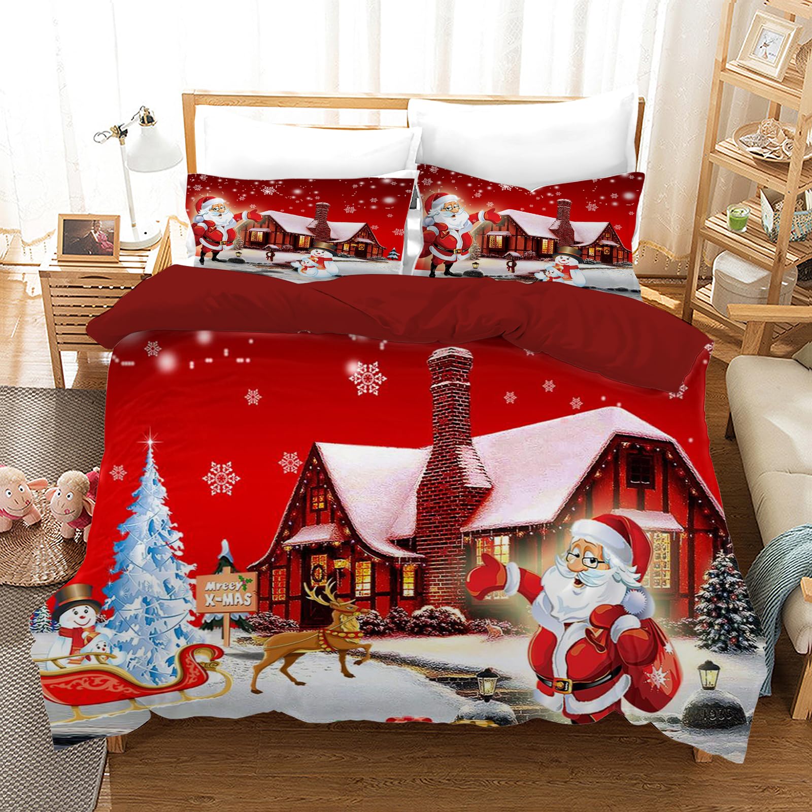 AVJWWD Set Copripiumino Natalizio Set di biancheria da letto di Natale,per bambini e bambine Set di Biancheria da Letto Decorazione Natalizia per Interni (Casa di Natale, 200 x 200 cm)
