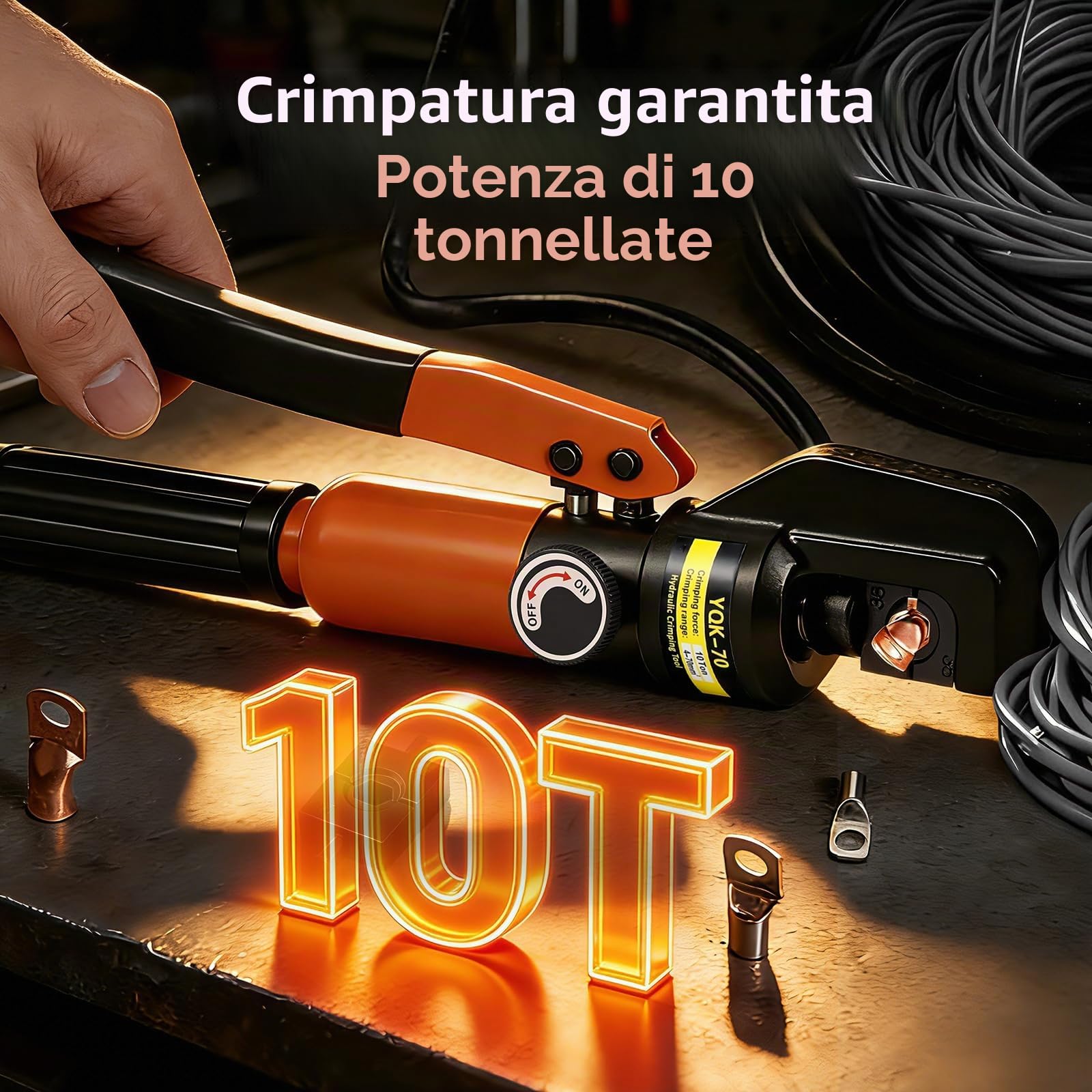 Bonvoisin Pinza crimpatrice idraulica 9 forme, spessore 4 – 70 mm². Manico in acciaio cromato spesso isolato. Adatto per morsetti in rame/alluminio. Istruzioni in tedesco