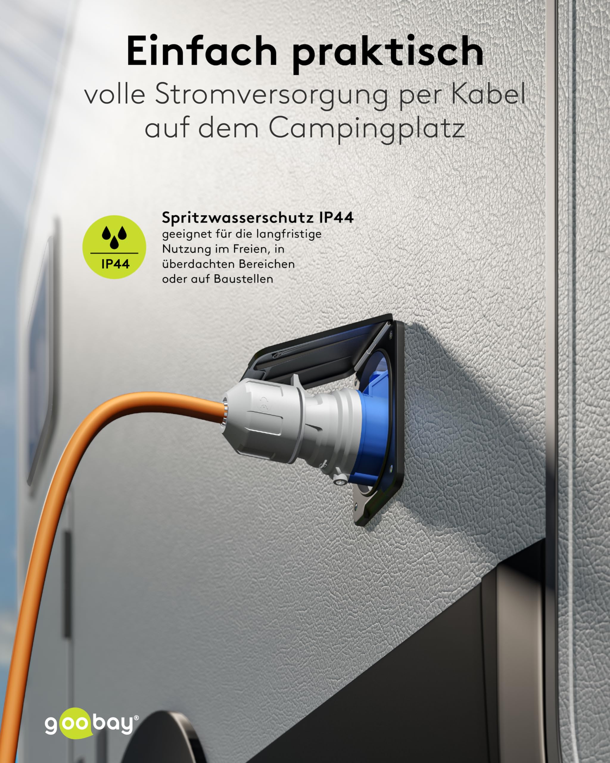 goobay CEE-Adapterkabel 5 m Schutzkontakt auf CEE-Buchse IP44 Camping Wohnwagen