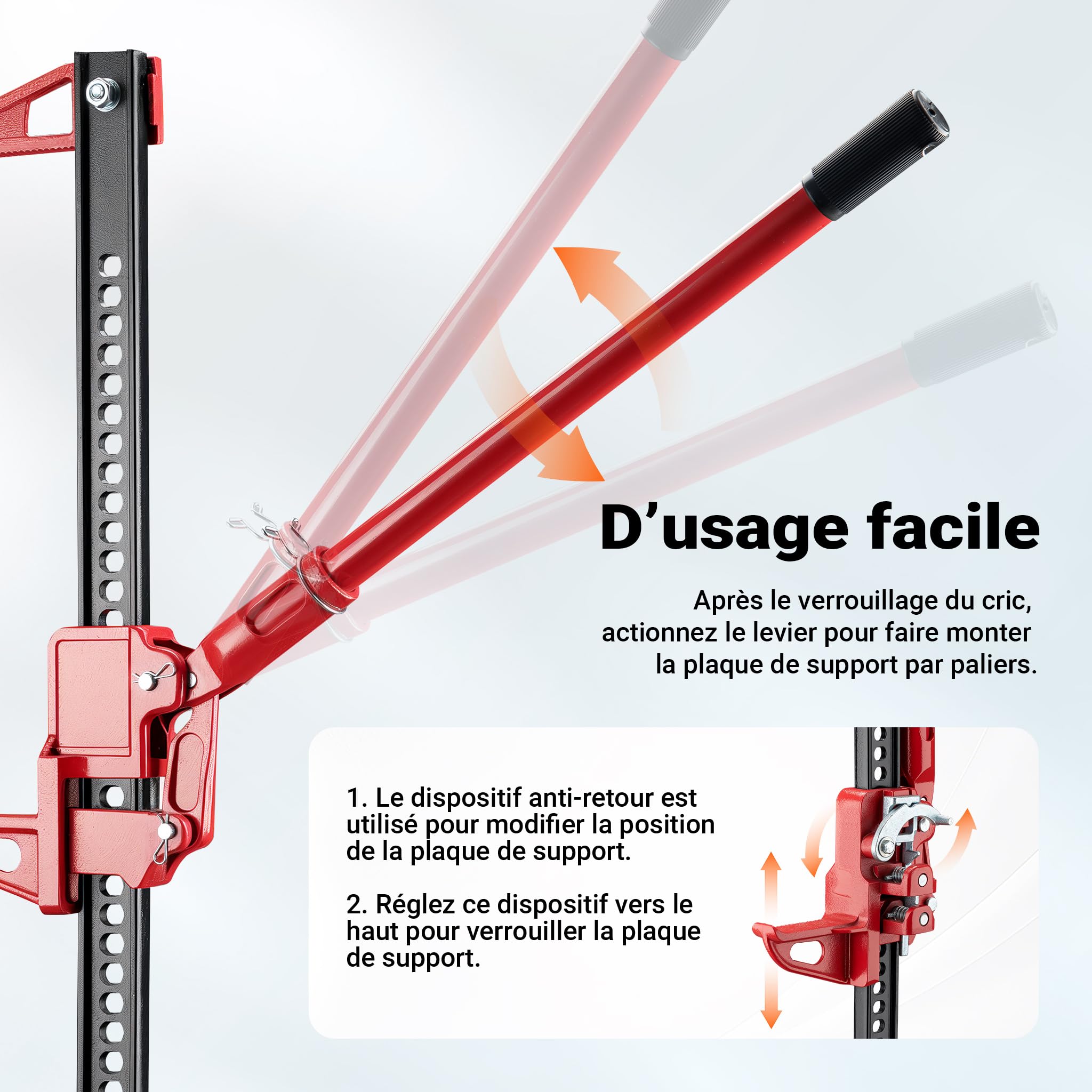 WilTec Cric Farm Jack, Charge Max. 3000 kg, Acier et Fer de Fonte, Hauteur de Levage 12,2-76 cm, Cric à crémaillère pour Dépannage Véhicule embourbé – Tout-Terrain 4x4 ATV