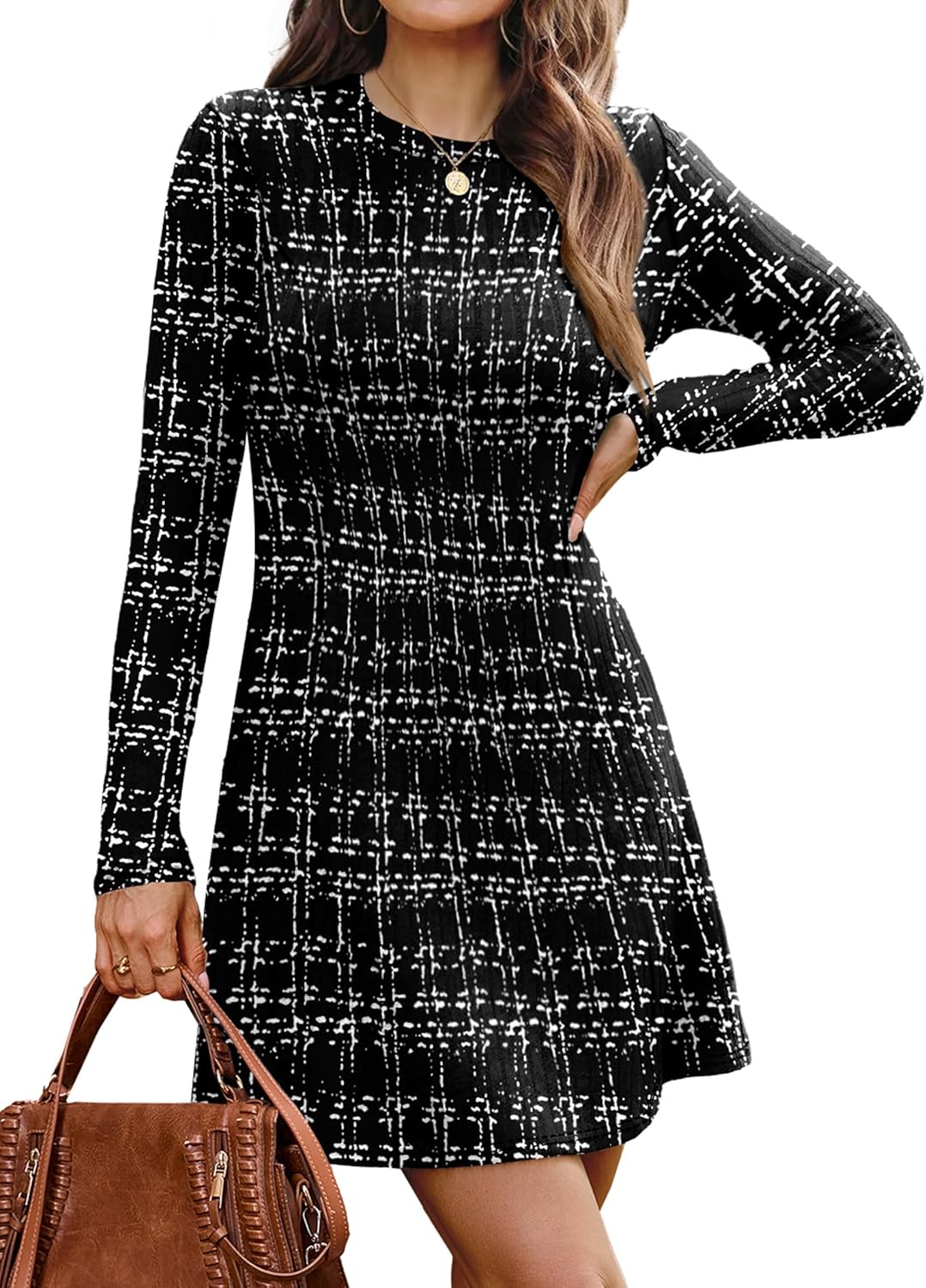 OFEEFAN Fall Dresses for Women 2025 Long Sleeve Crew Neck Sweater Dress