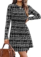OFEEFAN Women's Fall Winter 2025 Long Sleeve Crew Neck Sweater Dress - Ribbed Knit A-Line Midi for Casual & Holiday