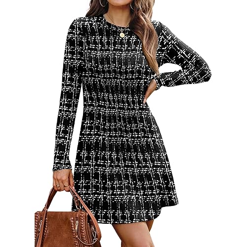 OFEEFAN Fall Dresses for Women 2025 Long Sleeve Crew Neck Sweater Dress
