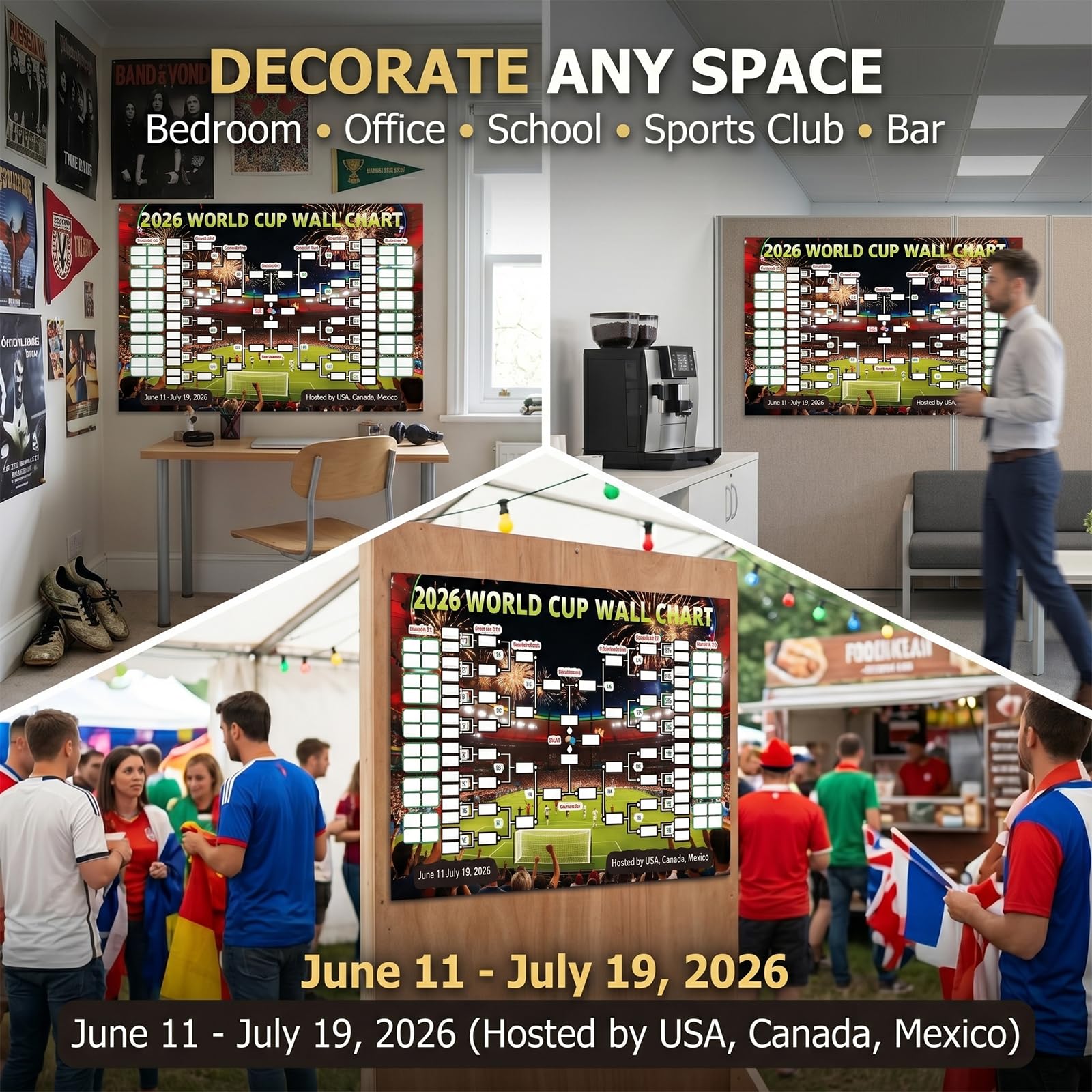 Mondiali 2026 Poster 100x70 cm Calendario Coppa del Mondo Programma Partite Mappa