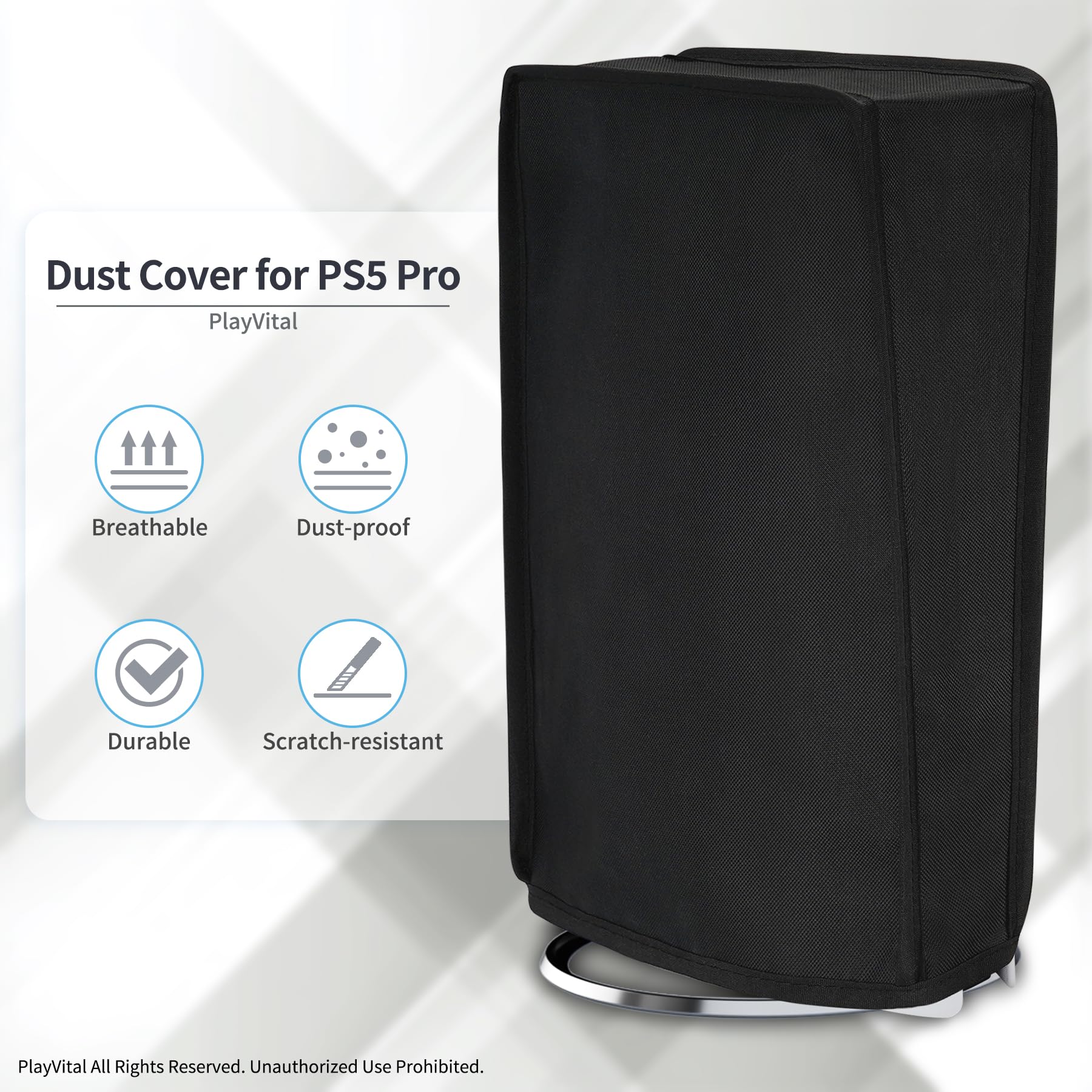 PlayVital Pokrowiec Przeciwkurzowy do ps5 Pro Konsoli Pokrowiec Ochronny,Osłona Przeciwkurzowa do ps5 Pro Disc & Digital,Nylonowa Pokrywa Akcesoriów Przeciwzarysowaniowa/Wodoodporna - Czarny