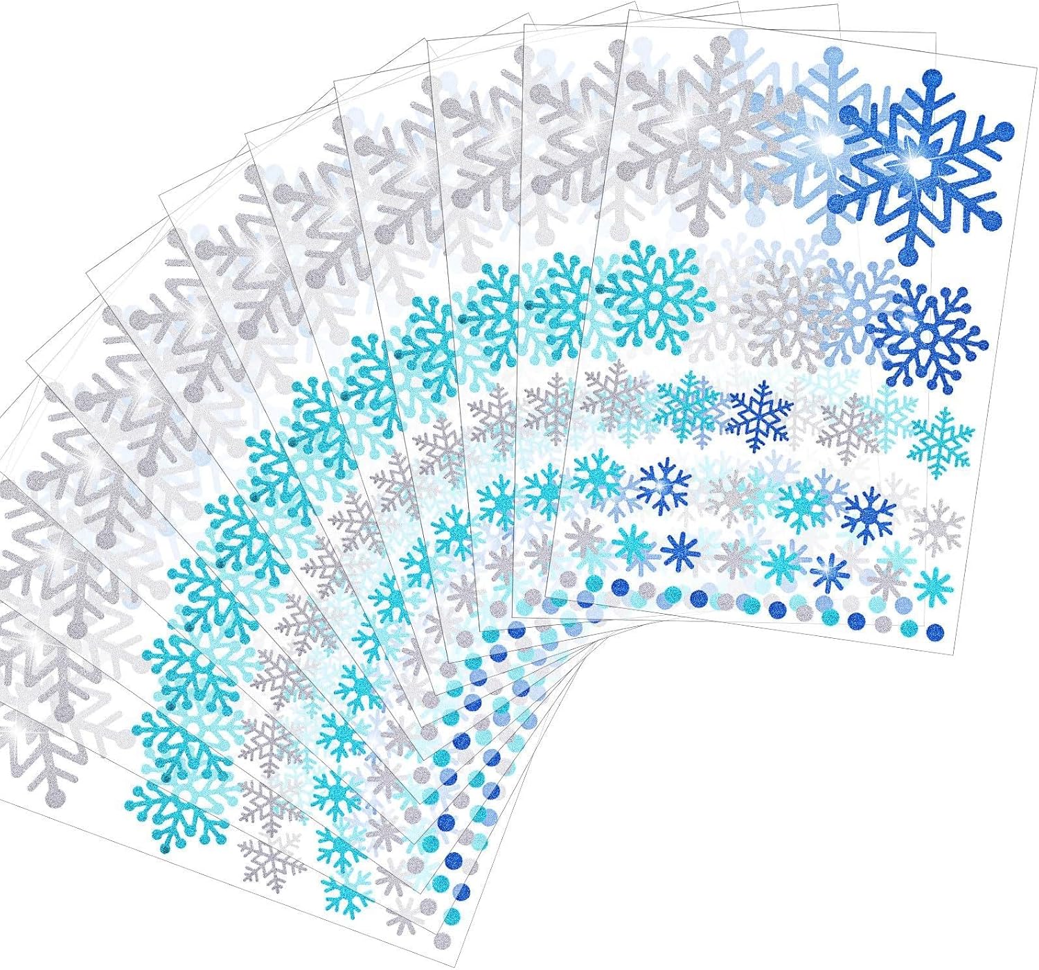Outus 24 Sheet Christmas Glitter Snowflake Stickers Winter Glitter Assorted Size Snowflake Sticker Xmas Self Adhesive Dots Decals for Christmas Holiday Decor Gift Crafts Supplies (Blue)