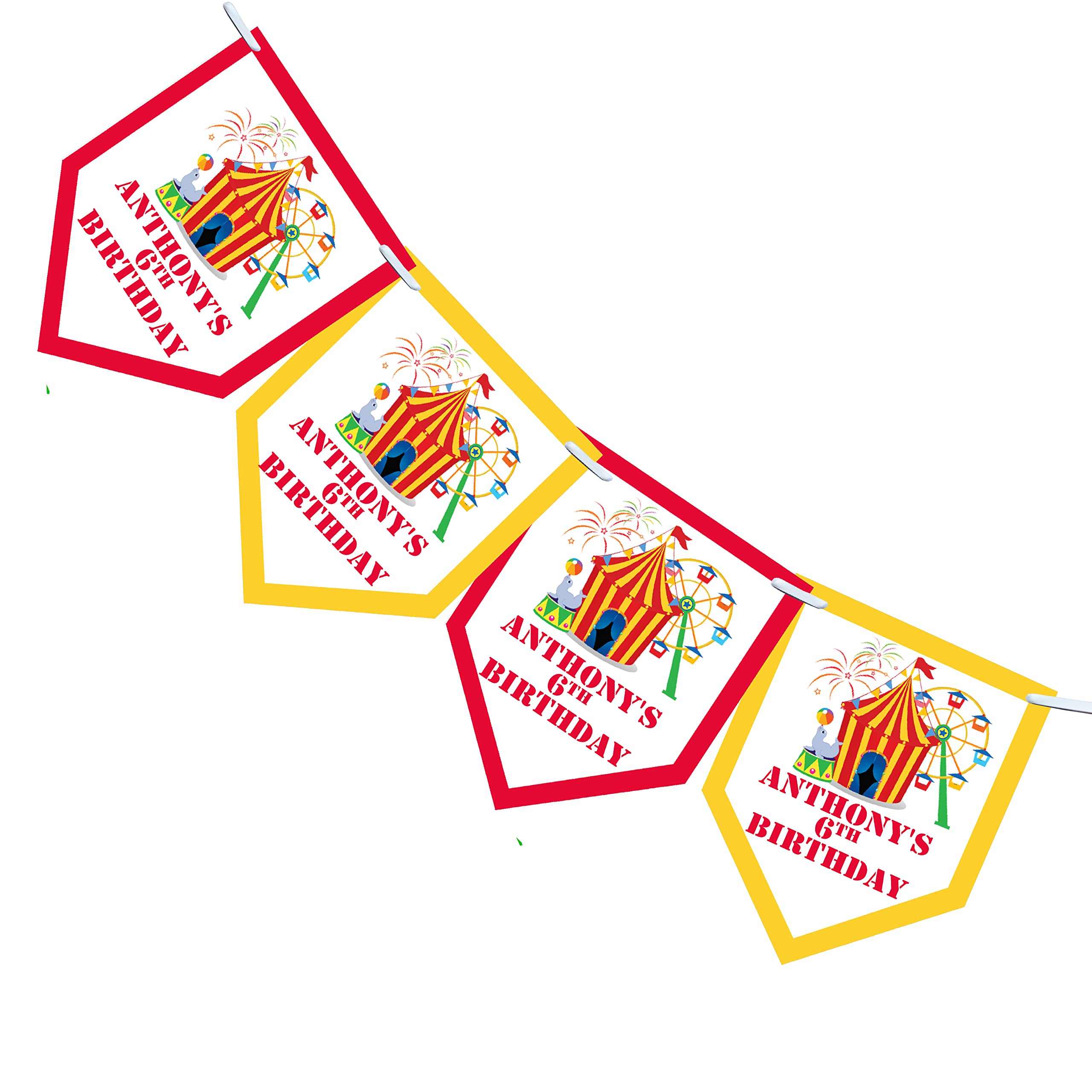 Personalised Circus Theme Birthday Bunting for Party Thank You Sweet Cone Bags (Bunting, Red)