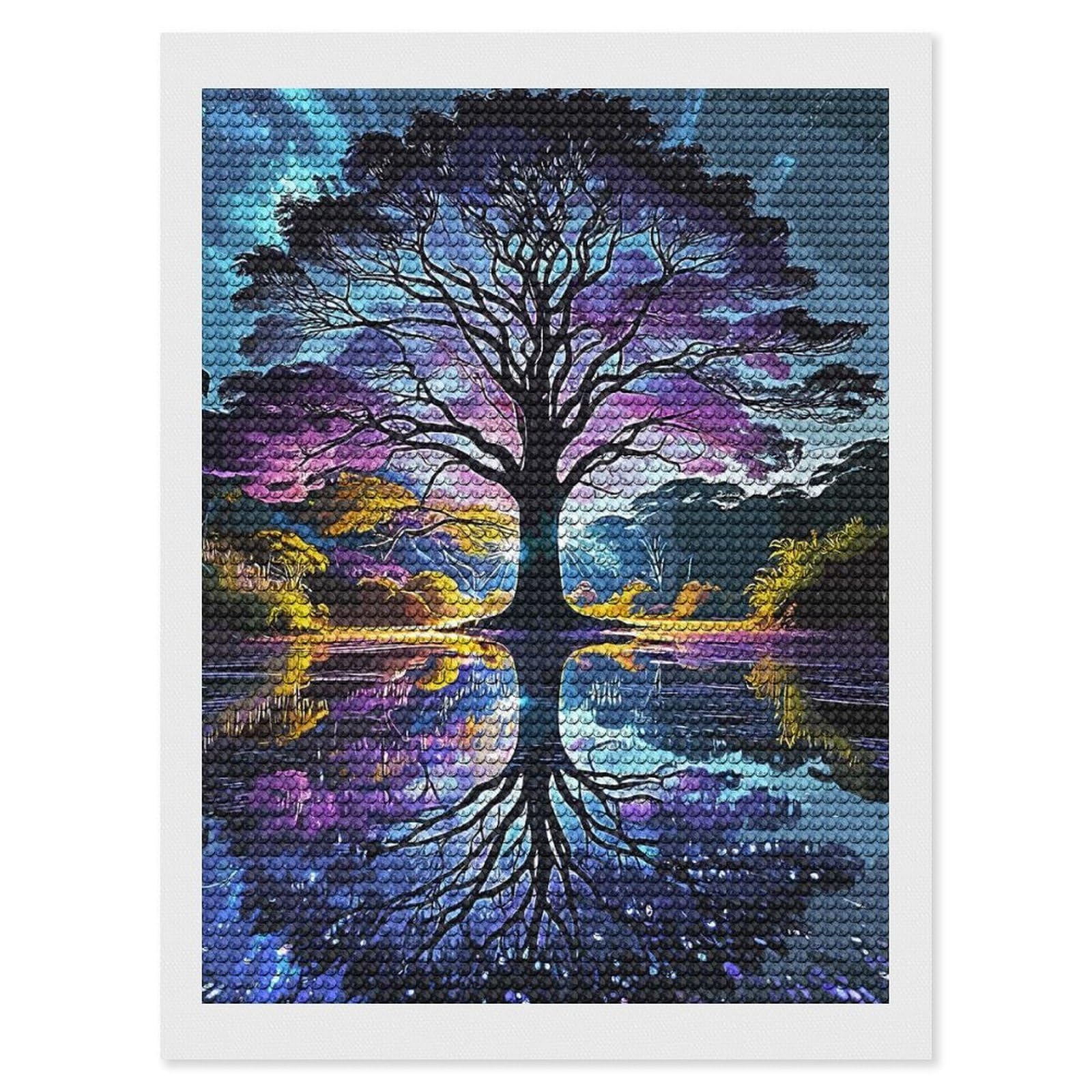 Junmoney Tree Purple Diamond Art Kit 12"x16", Relaxing DIY Hobby, Satisfying Creative Project, Living Room Decor, for Women