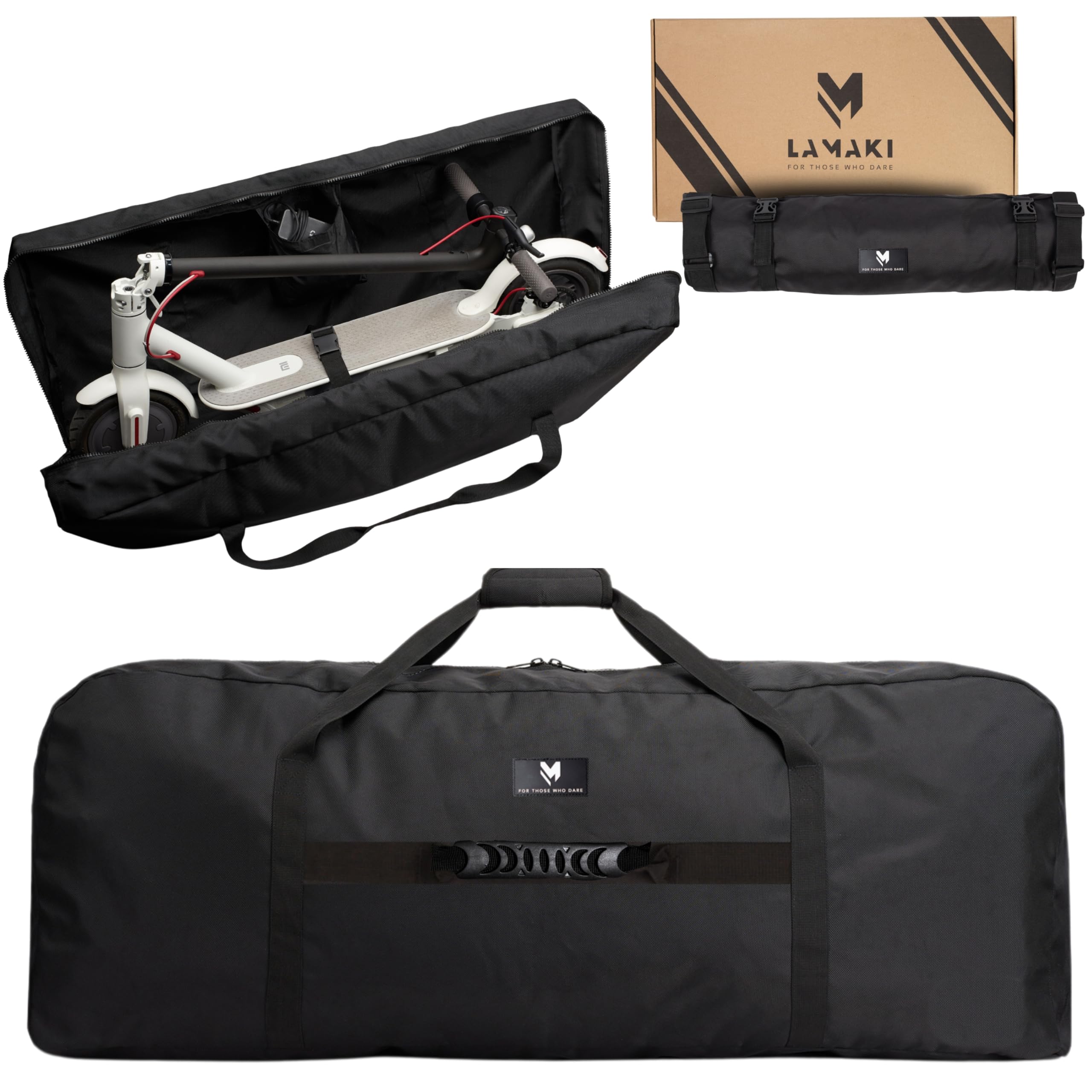 lamaki Electric Scooter Bag Transport & Storage - Universal Size - Heavy Duty Nylon 1680D, Foldable, Metal Zippers, Straps for Handle Bars - Electric Scooter Carrying Bag