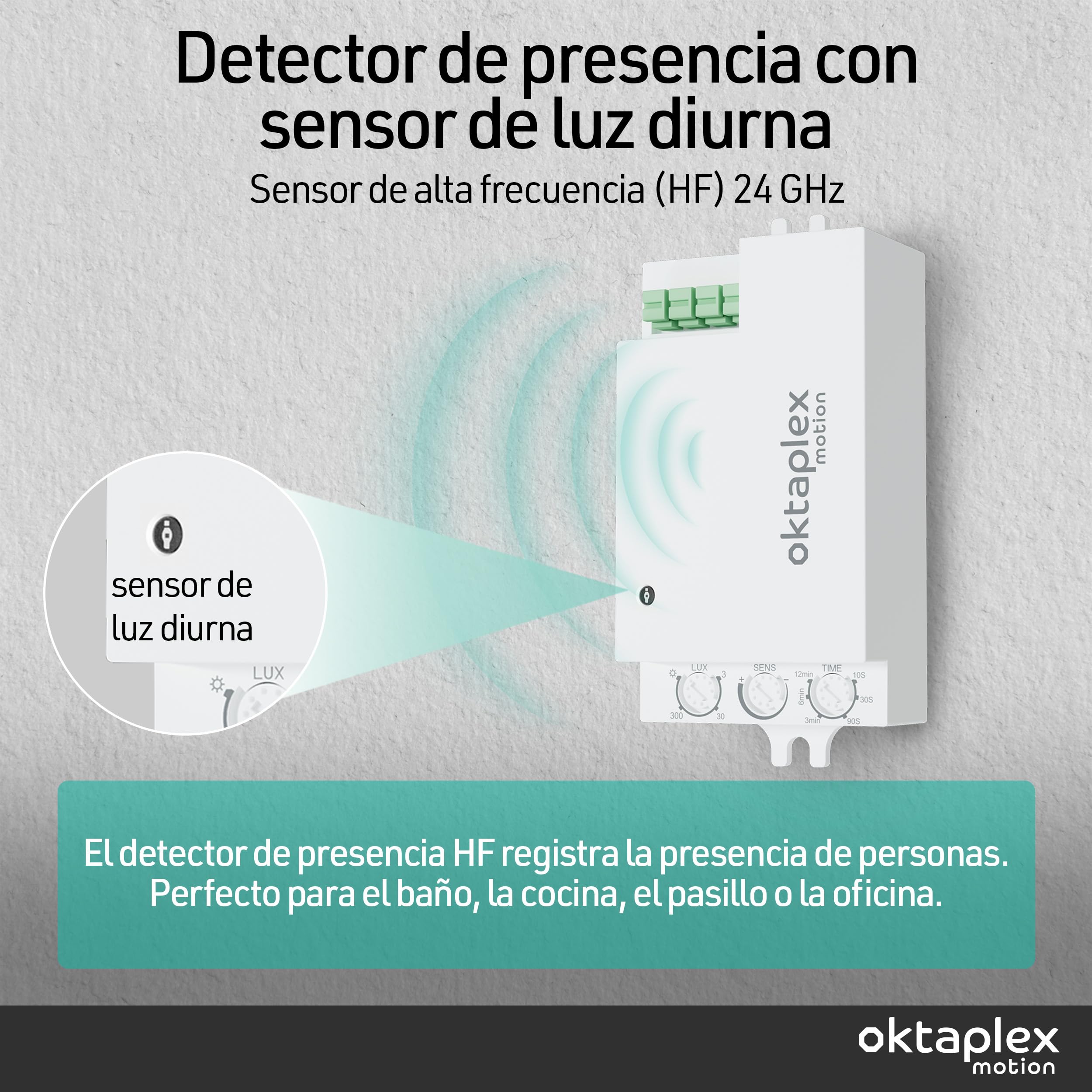 Oktaplex Amy Lot de 2 detectores de movimiento empotrables de 360 grados Detector de movimiento empotrable de 24 GHz HF Detector de presencia interior Kit de actualización 230 V Blanco