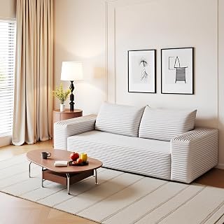JINGLING 71" Small Couches for Small Spaces, Memory Foam Loveseat Corduroy Couch in a Box, Compressed Boneless Sofa for Living Room Bedroom, Apartment Furniture, No Assembly Required, White