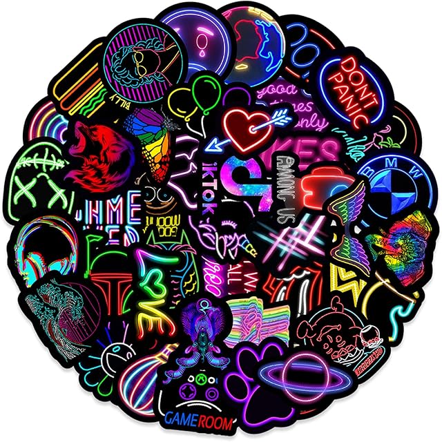 HOOZILI Aesthetic Stickers Pack 50pcs Neon graffiti Decals Bar style Stickers for Adults teens Waterproof Vinyl Sticker for Water Bottles Laptop Skateboard