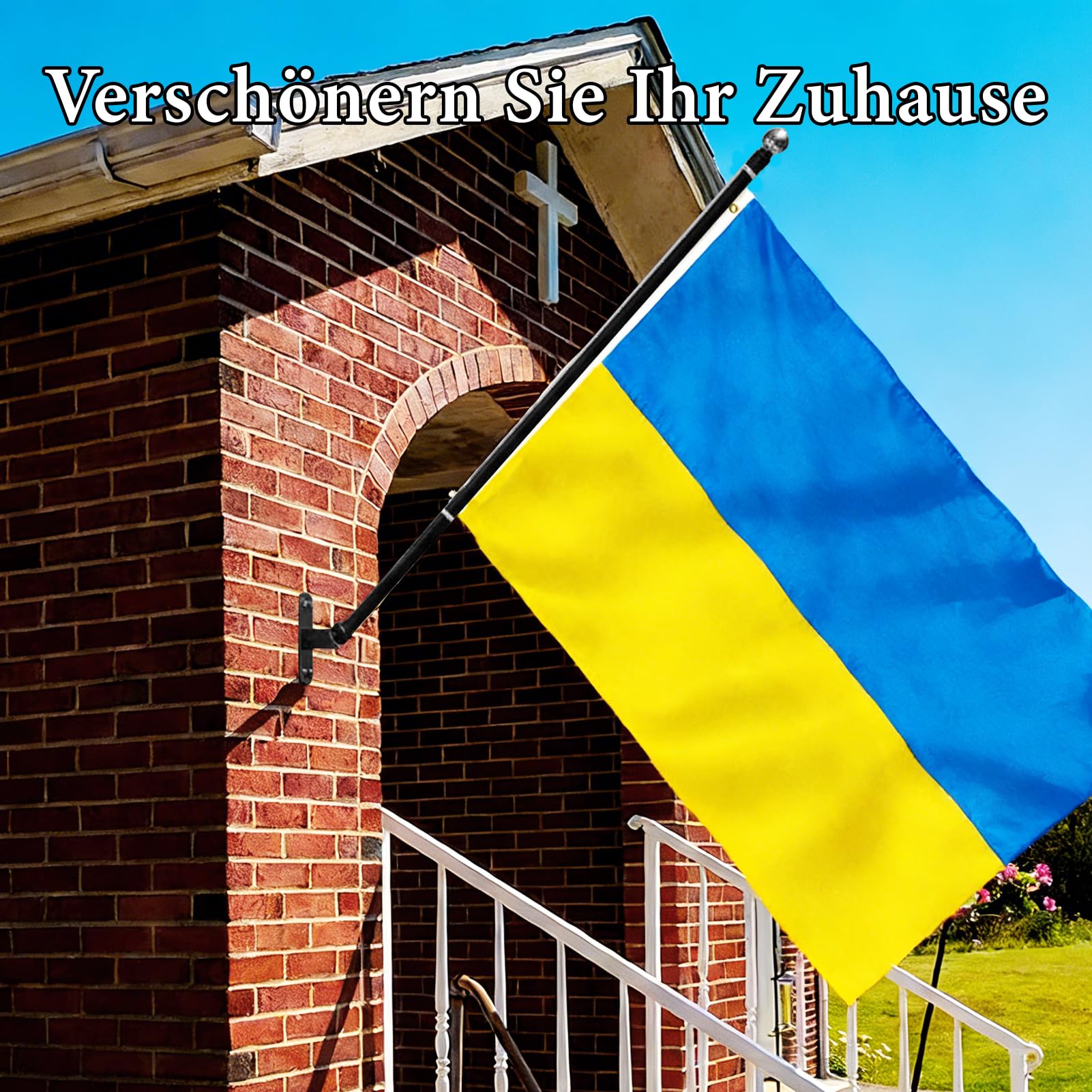 Mât de drapeau stable de 1,5 m - En acier inoxydable - Noir - Avec anneaux pour mât de drapeau, mât de drapeau, mousquetons - Pour jardin, cour, mur, véranda