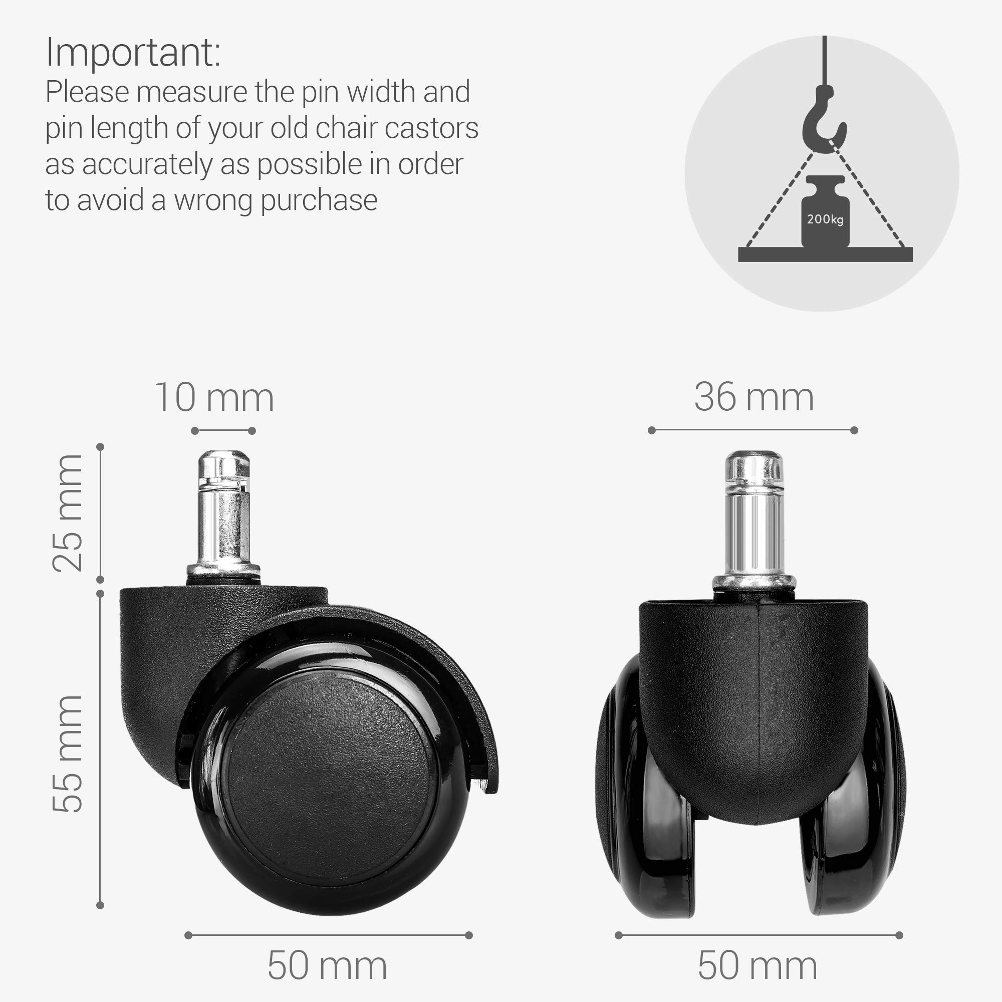 PChero Ruote Sedia Ufficio Solo Per 1KEA, 5 Pezzi Ruote Per Sedia - Foto 2