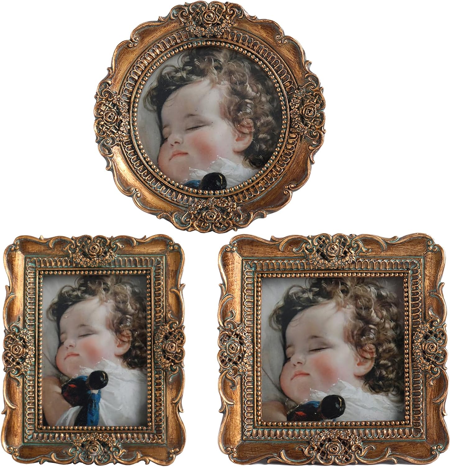 VINLIFE Vintage Picture Frames 3x3 Small Round & Oblong