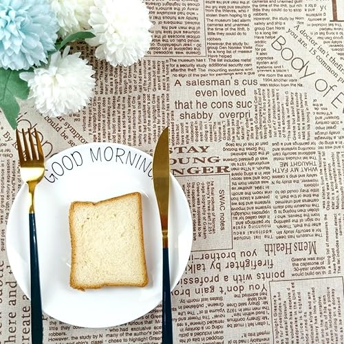 Miniatura 10 de LOONELO Mantel de periódico cuadrado de algodón y lino con estampado de periódicos con 35.4 x 35.4 pulgadas, mantel lavable estilo Morden para cena,