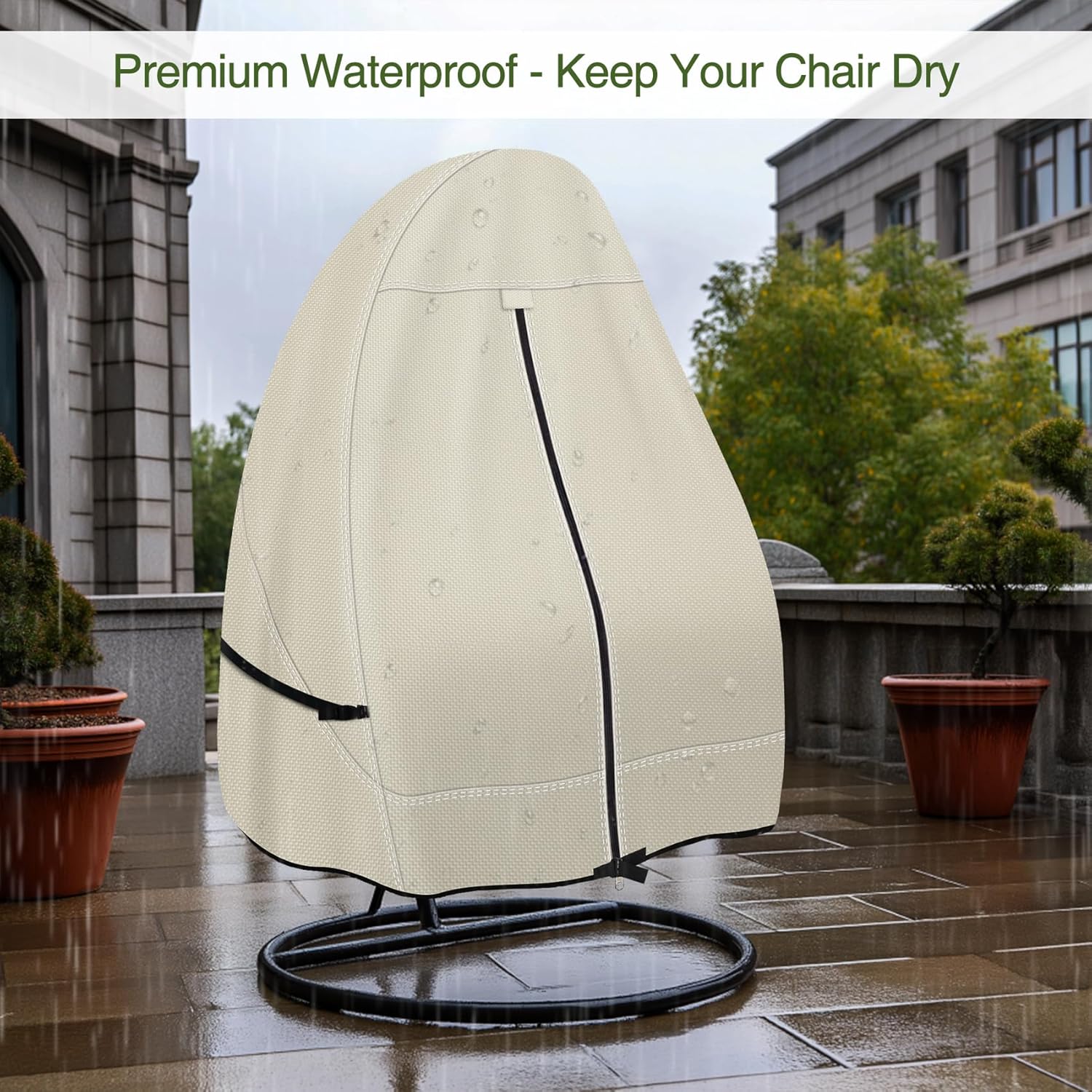 Porch Shield Patio Hanging Egg Chair Cover -600D Waterproof Outdoor Single Seat Wicker Swing Egg Chair with Stand Protector, Beige 6 81EVkuHDiUL. AC SL1500
