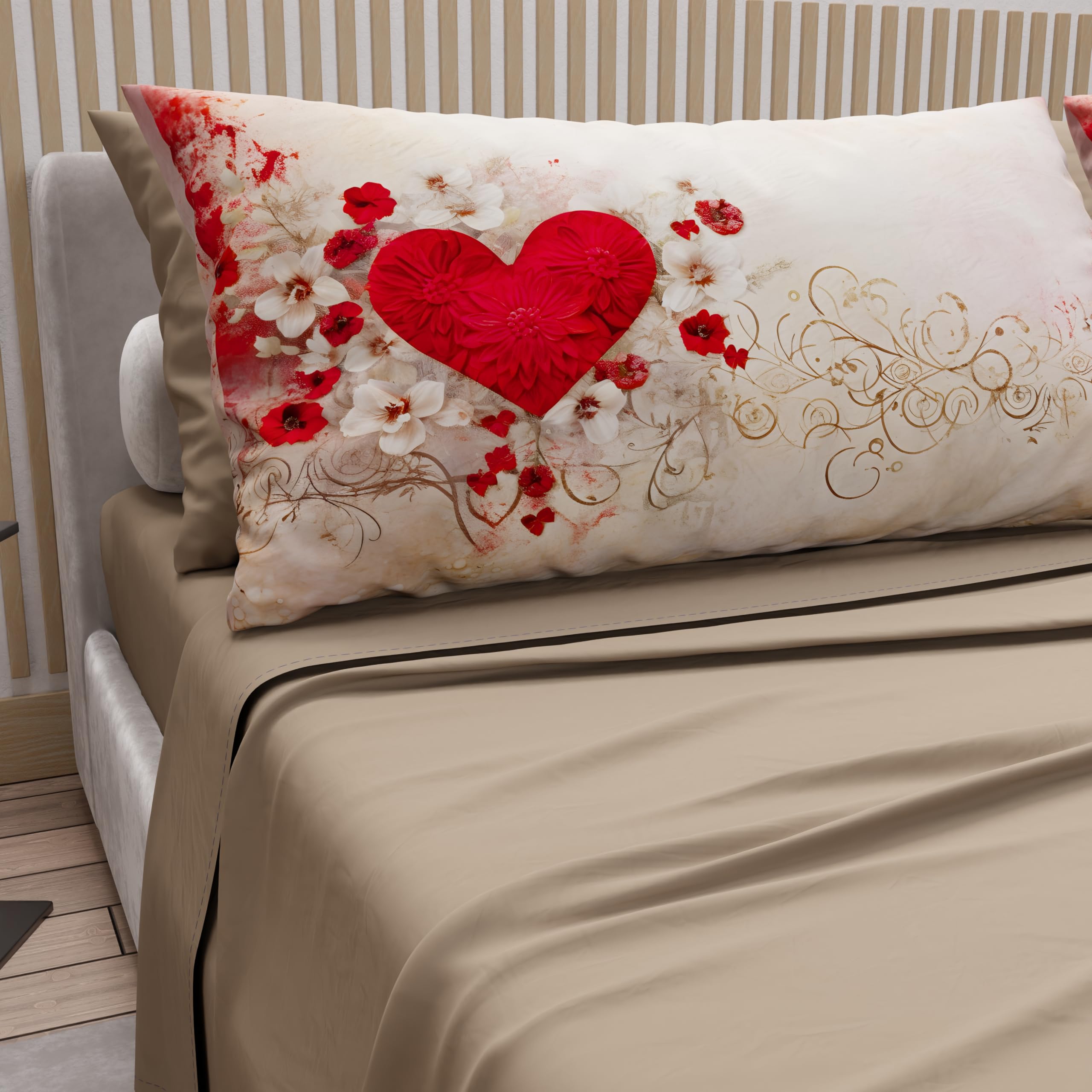 PETTI Artigiani Italiani - Cotton Sheets with Pillowcases in Digital Print, Double Bed Sheet, 338 Taupe Pattern, 100% Made in Italy