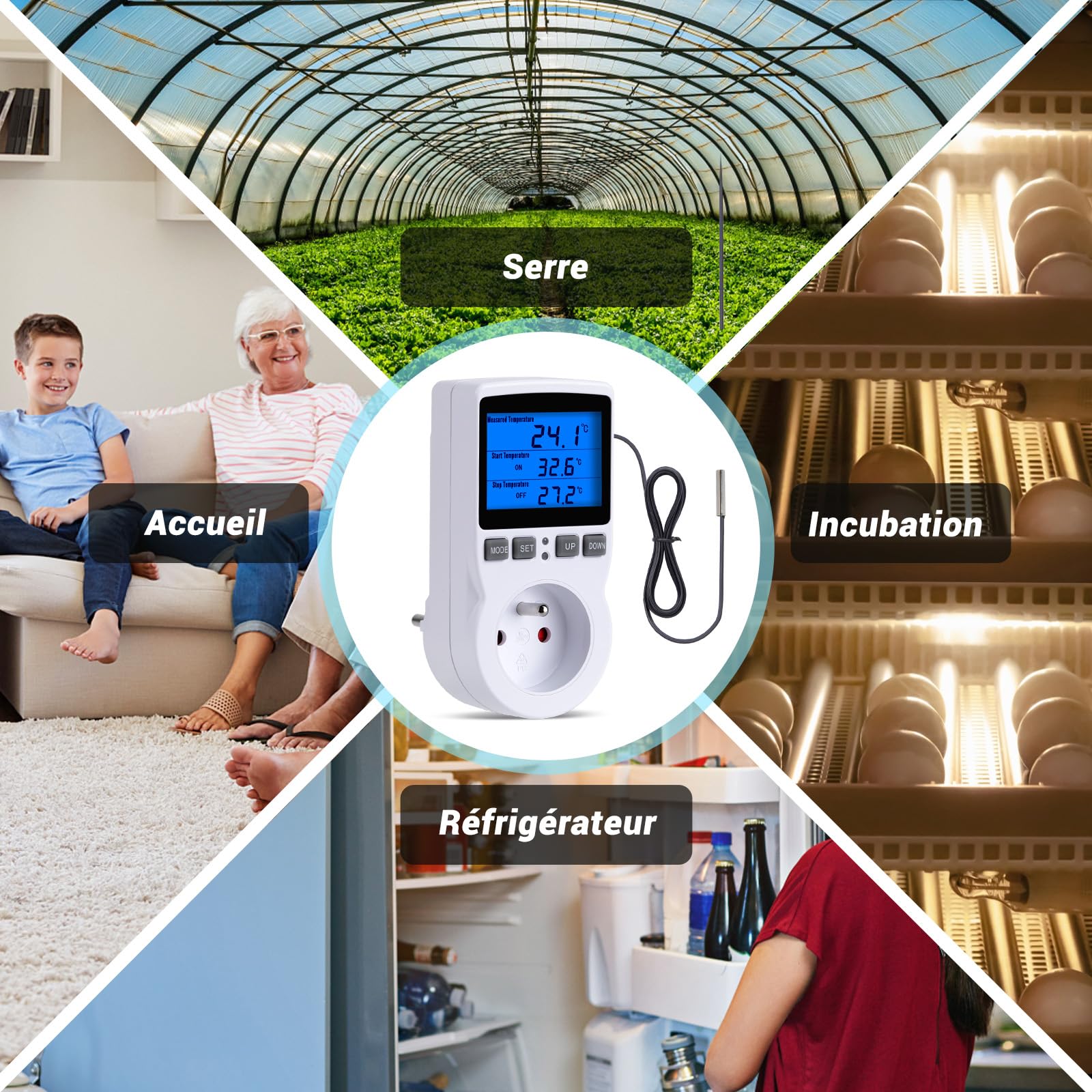 Inkbird Prise Thermostat, Thermostat Terrarium avec Ecran LCD et Sonde, Regulateur de Température Numerique Thermostat Chauffage Refroidissement pour Serre,Reptiles(FR Prise)