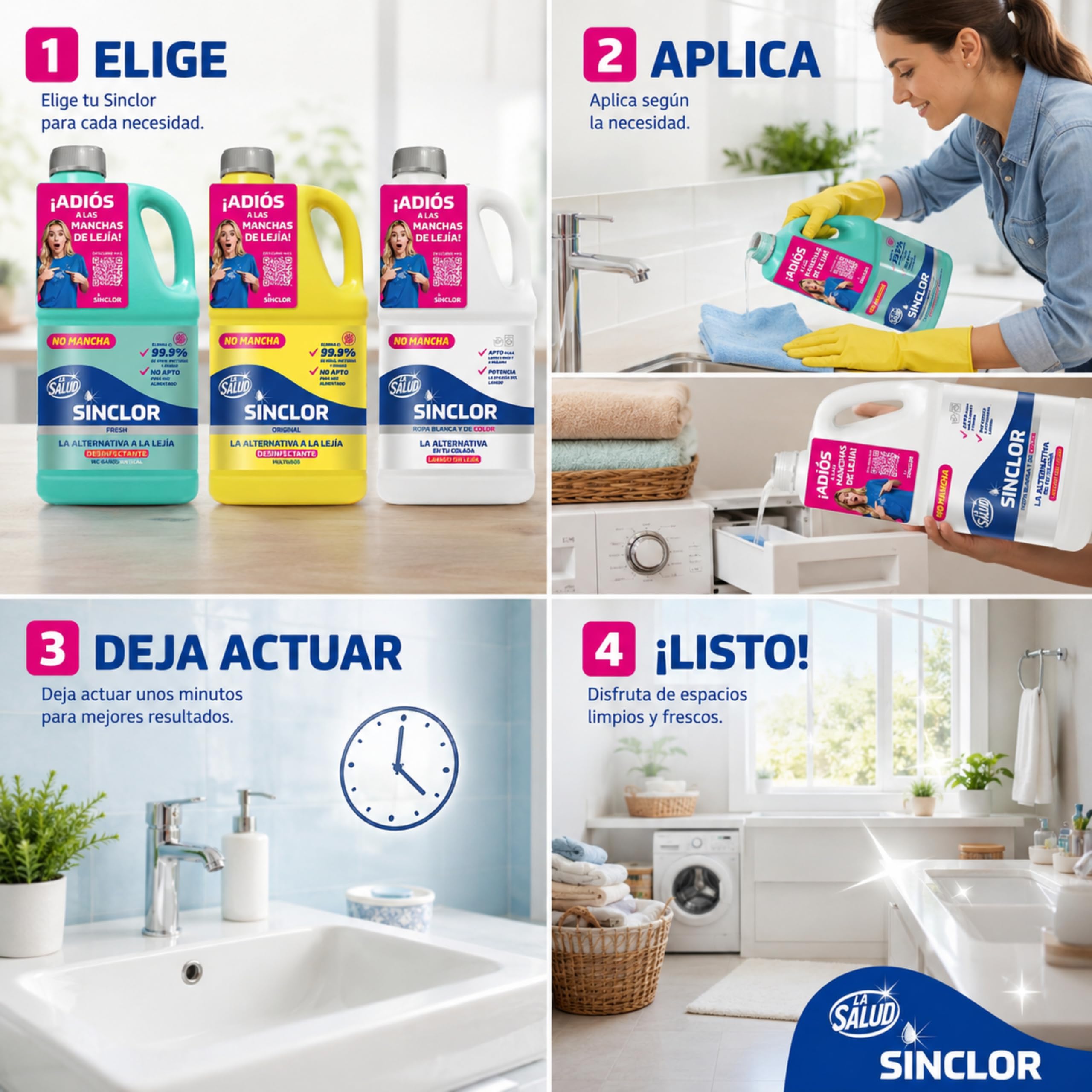 La Salud Sinclor Fresh 8L | Reiniger ohne Bleiche für WC, Bad und Kalkentferner | Alternative zu Bleiche | Fleckenfrei | 4 Einheiten