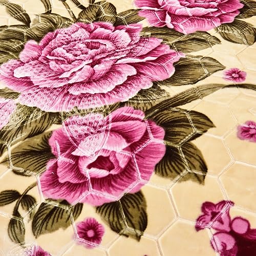 Miniatura 8 de MERRY HOME Manta de vellón pesado tamaño King, visón coreano de 2 capas de 10 libras, manta de cama de felpa suave y suave, estampado A&B (floral