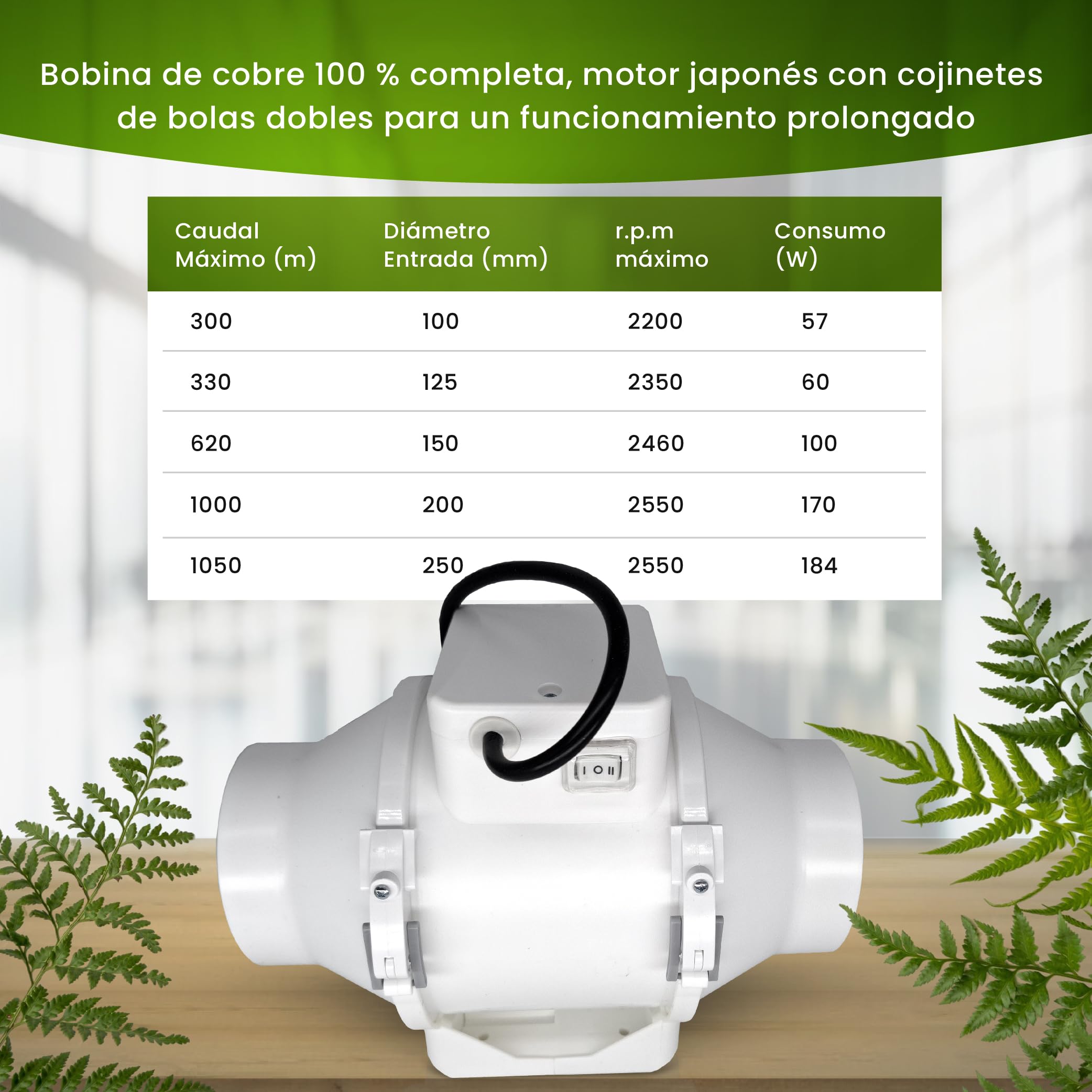 GROWMANIA Extracteur d'air TT pour cultures de 100 mm | Kit extracteur d'odeurs avec débit d'air 187 m³/h Idéal pour armoires de culture | Facile à installer | 2 vitesses | Silencieux