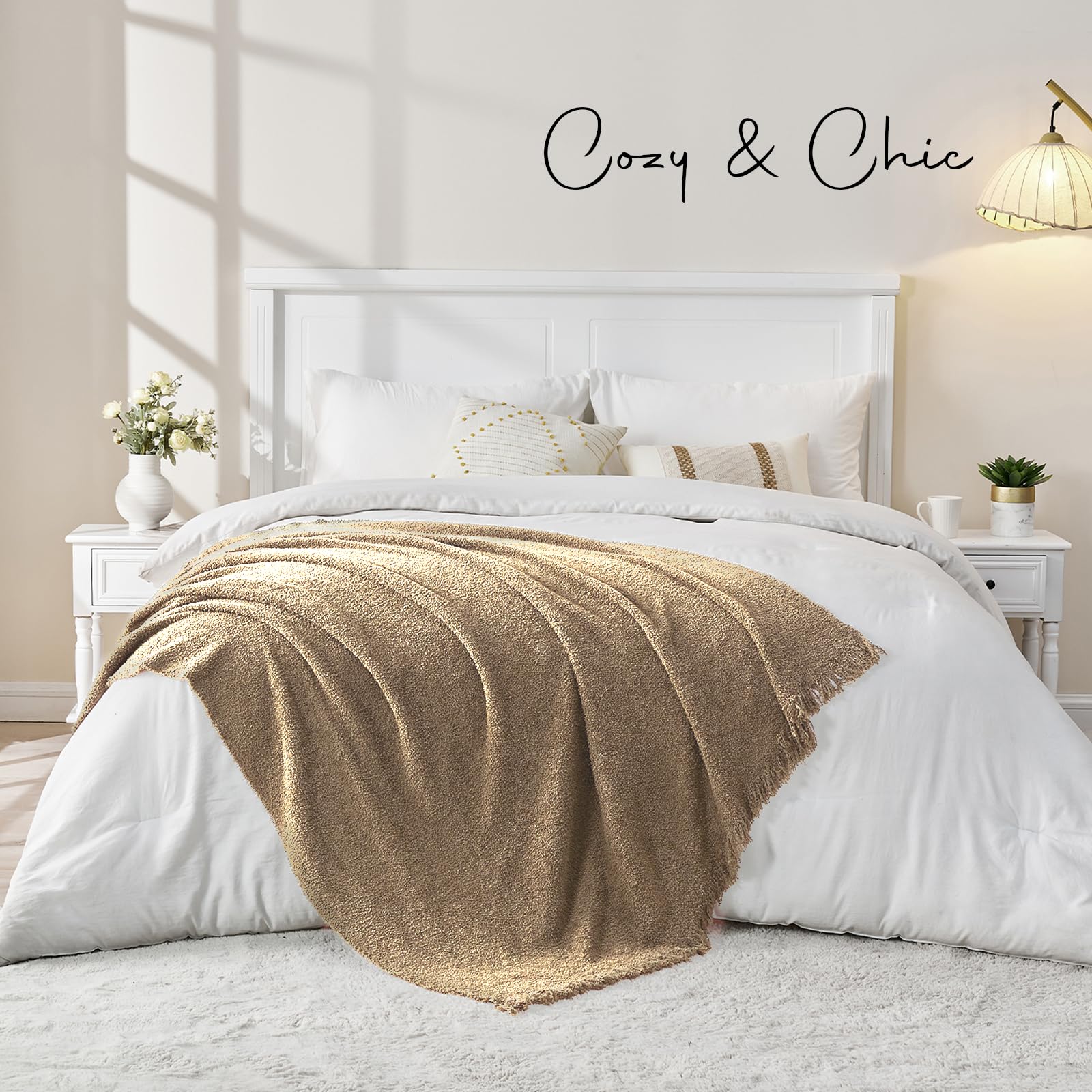 Easeon Überwurfdecke Aus Strick – Weiche Boho-Decke Für Couch & Bett, 129,5x160 Cm, Gemütliche Heimdekoration