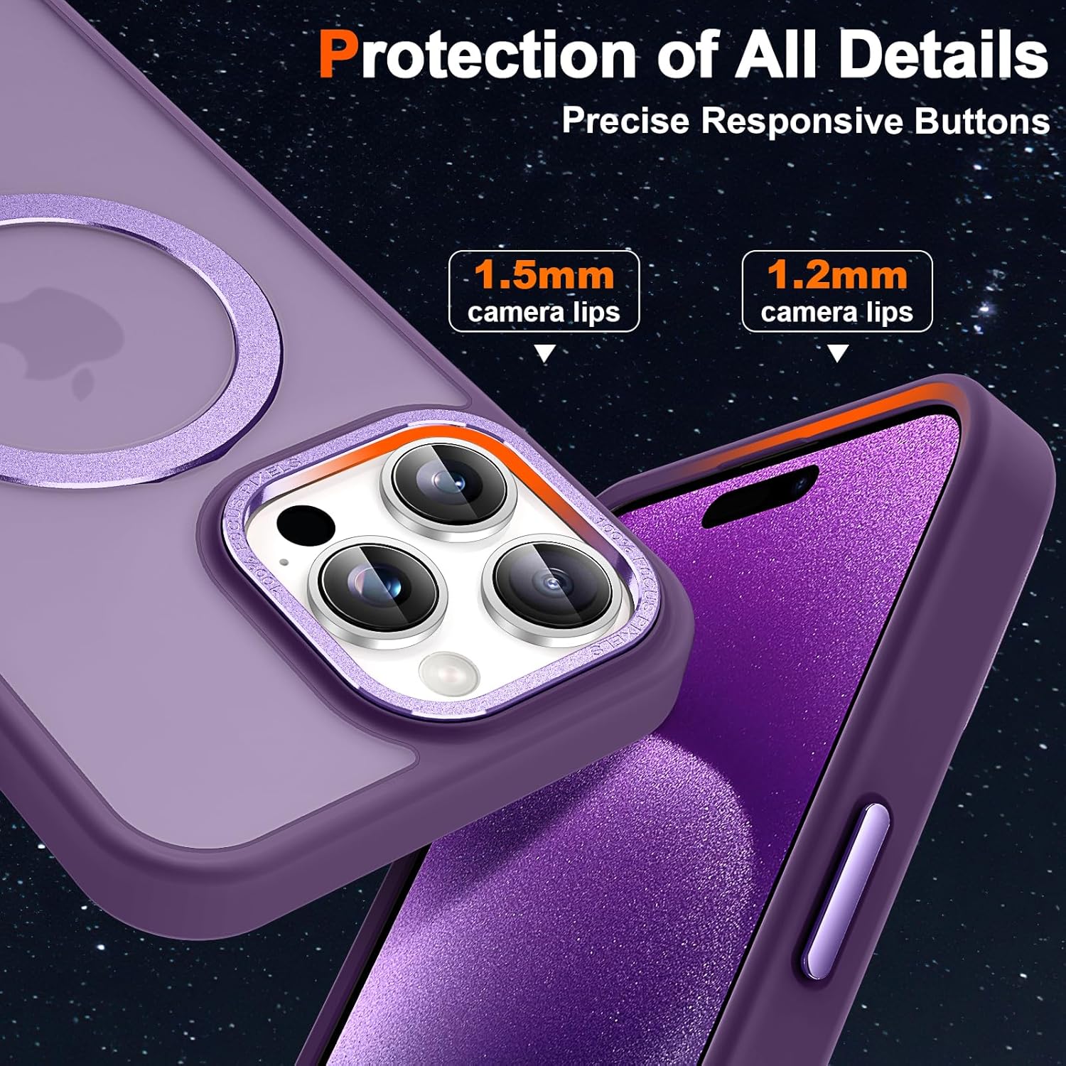 Magnetic for iPhone 15 Pro Max Case with Ring Stand, [10 FT Drop Protection] [Velvety Touch] Slim Translucent Matte Back Shockproof Phone Case for iPhone 15 Pro Max 6.7'', Dark Purple - Image 6